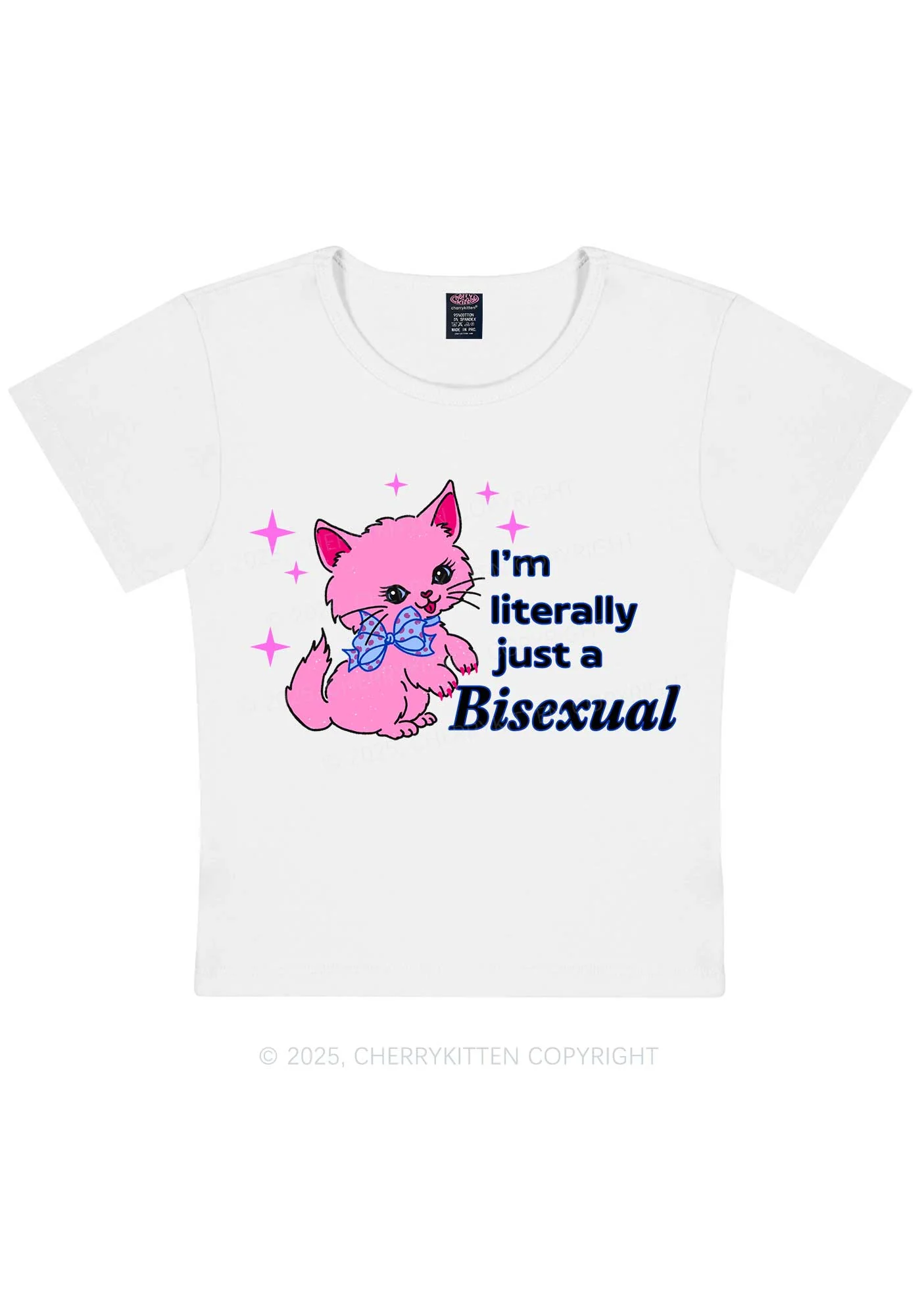 Literally Just A Bisexual Pride Y2K Baby Tee Cherrykitten - Image 4