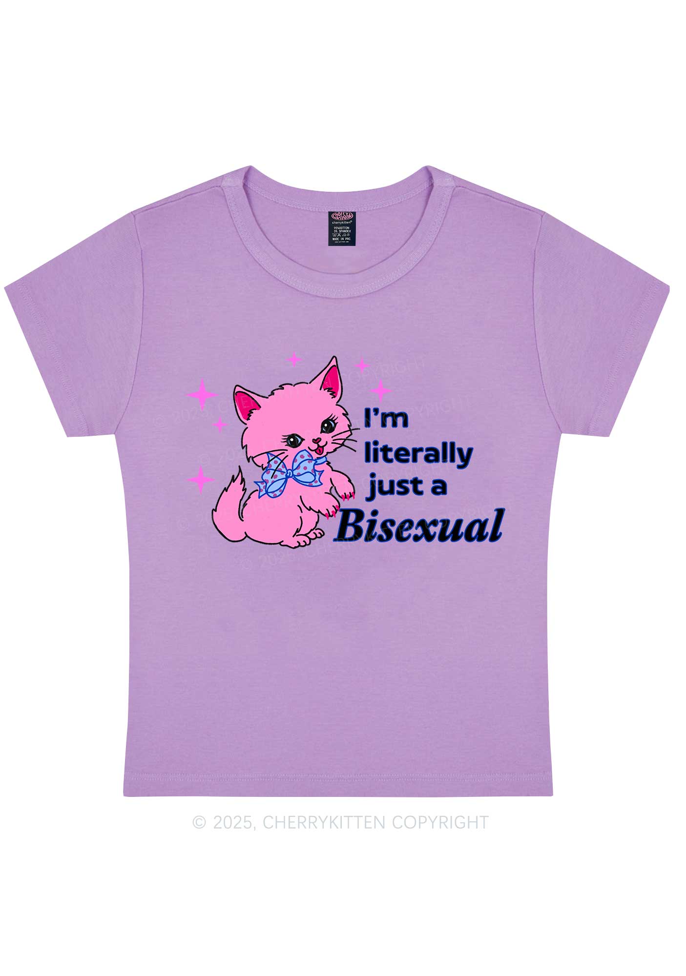 Literally Just A Bisexual Pride Y2K Baby Tee Cherrykitten - Image 5