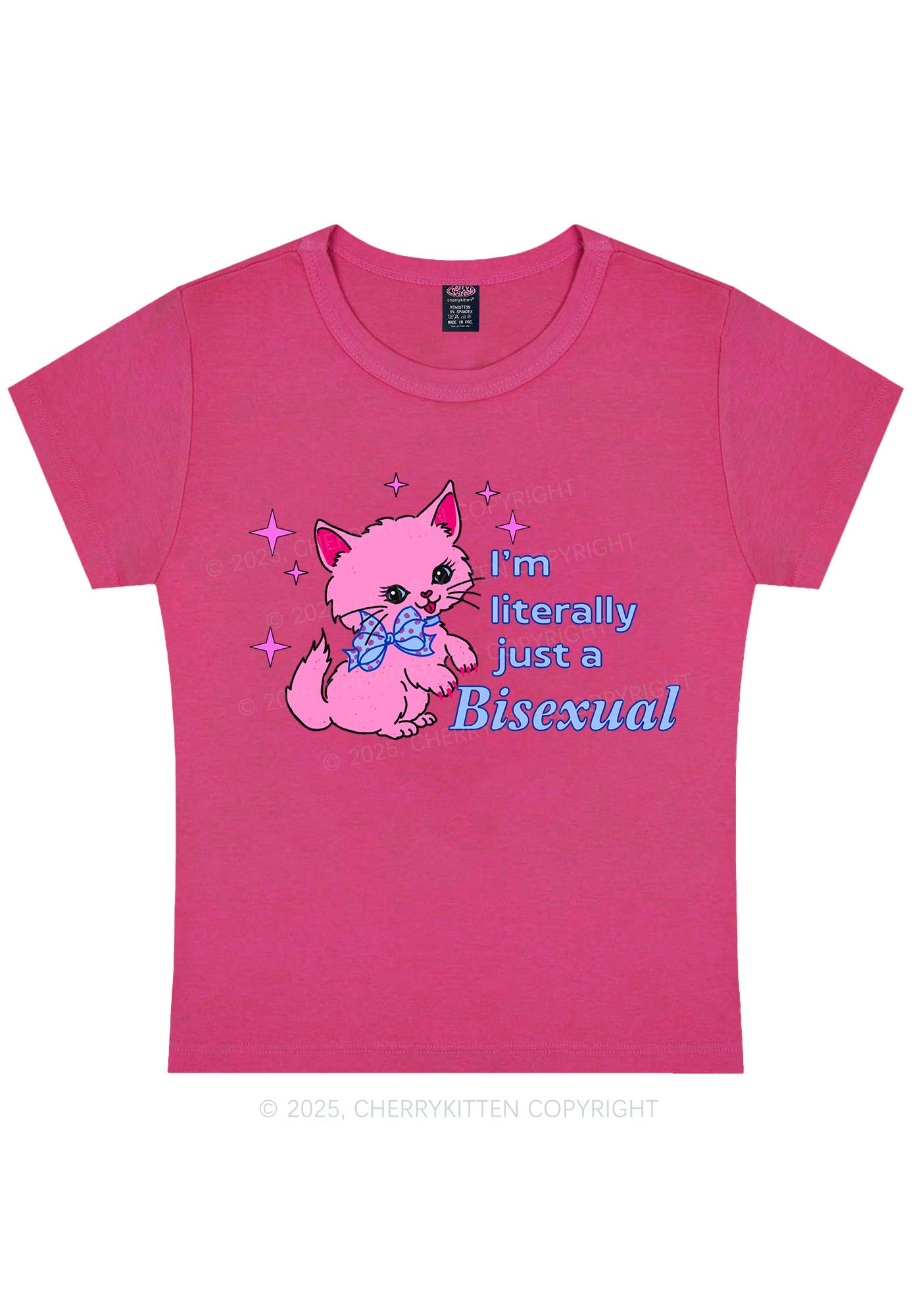 Literally Just A Bisexual Pride Y2K Baby Tee Cherrykitten - Image 6