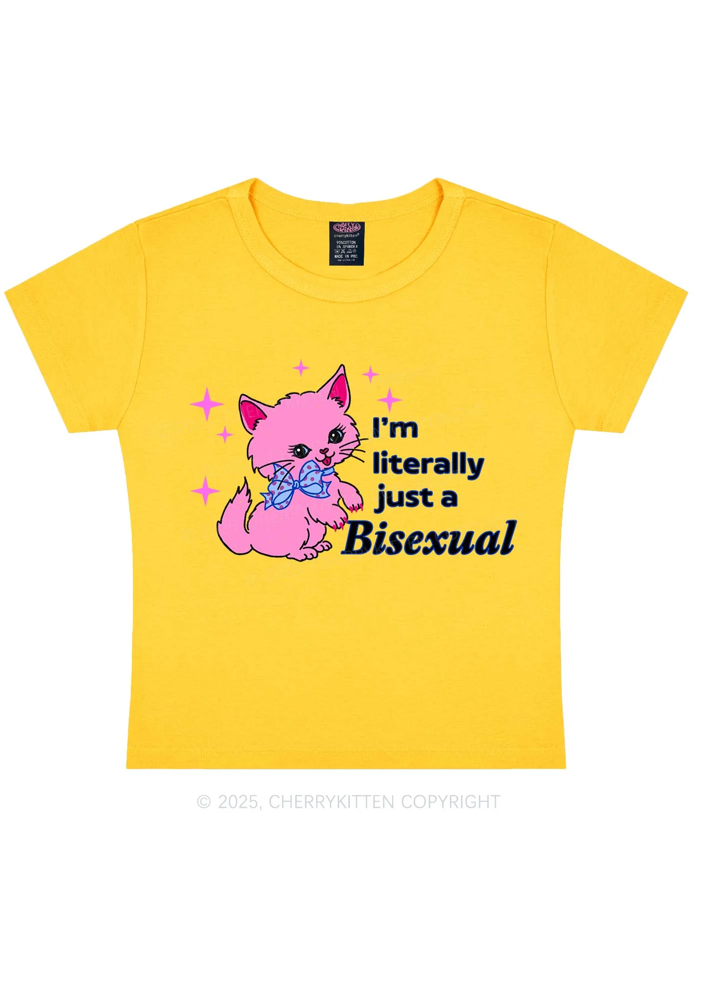 Literally Just A Bisexual Pride Y2K Baby Tee Cherrykitten - Image 7