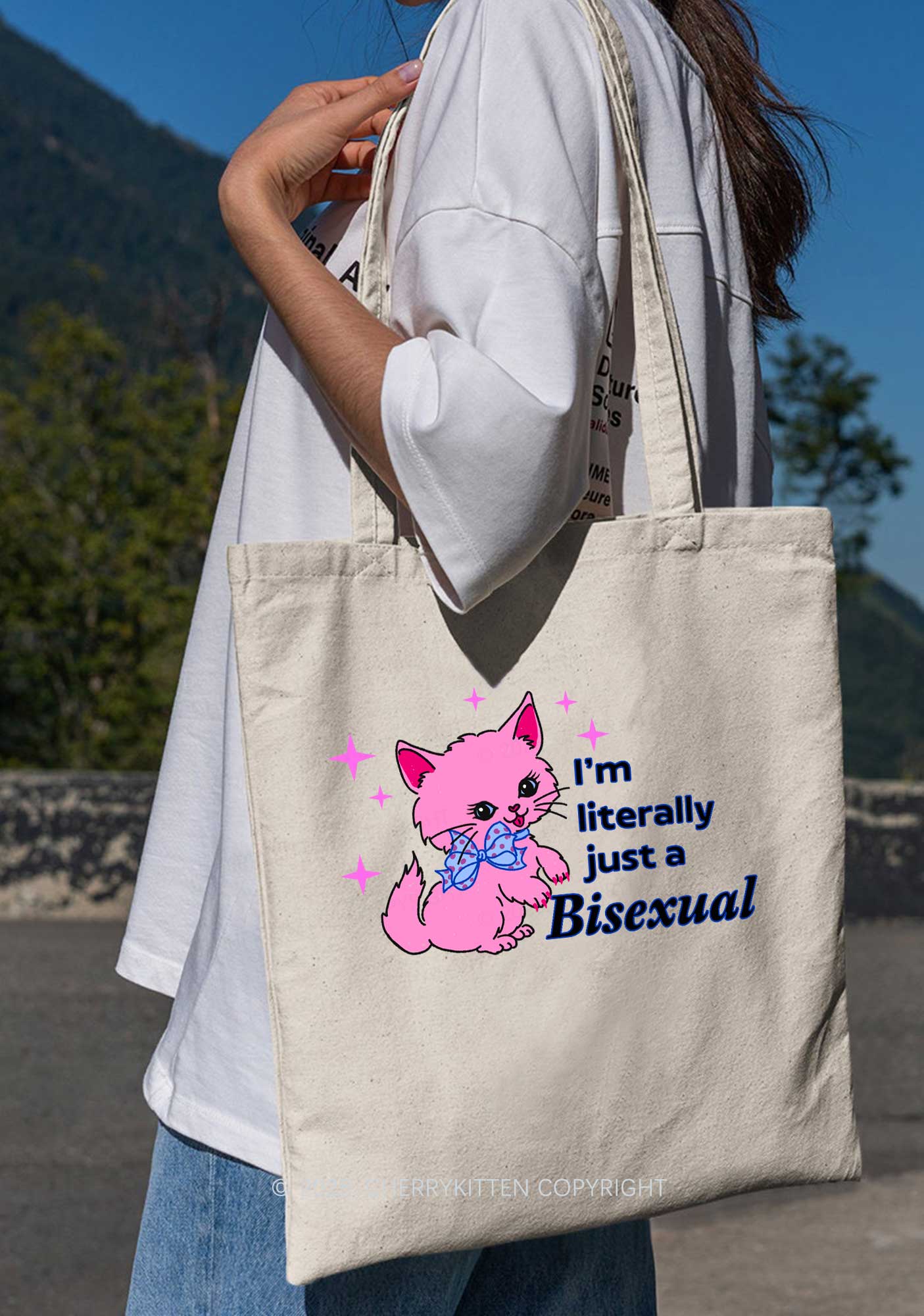 Literally Just A Bisexual Pride Y2K Canvas Tote Bag Cherrykitten - Image 2