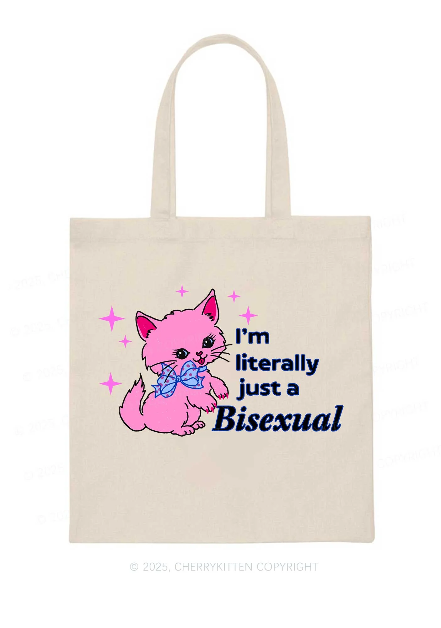 Literally Just A Bisexual Pride Y2K Canvas Tote Bag Cherrykitten - Image 3