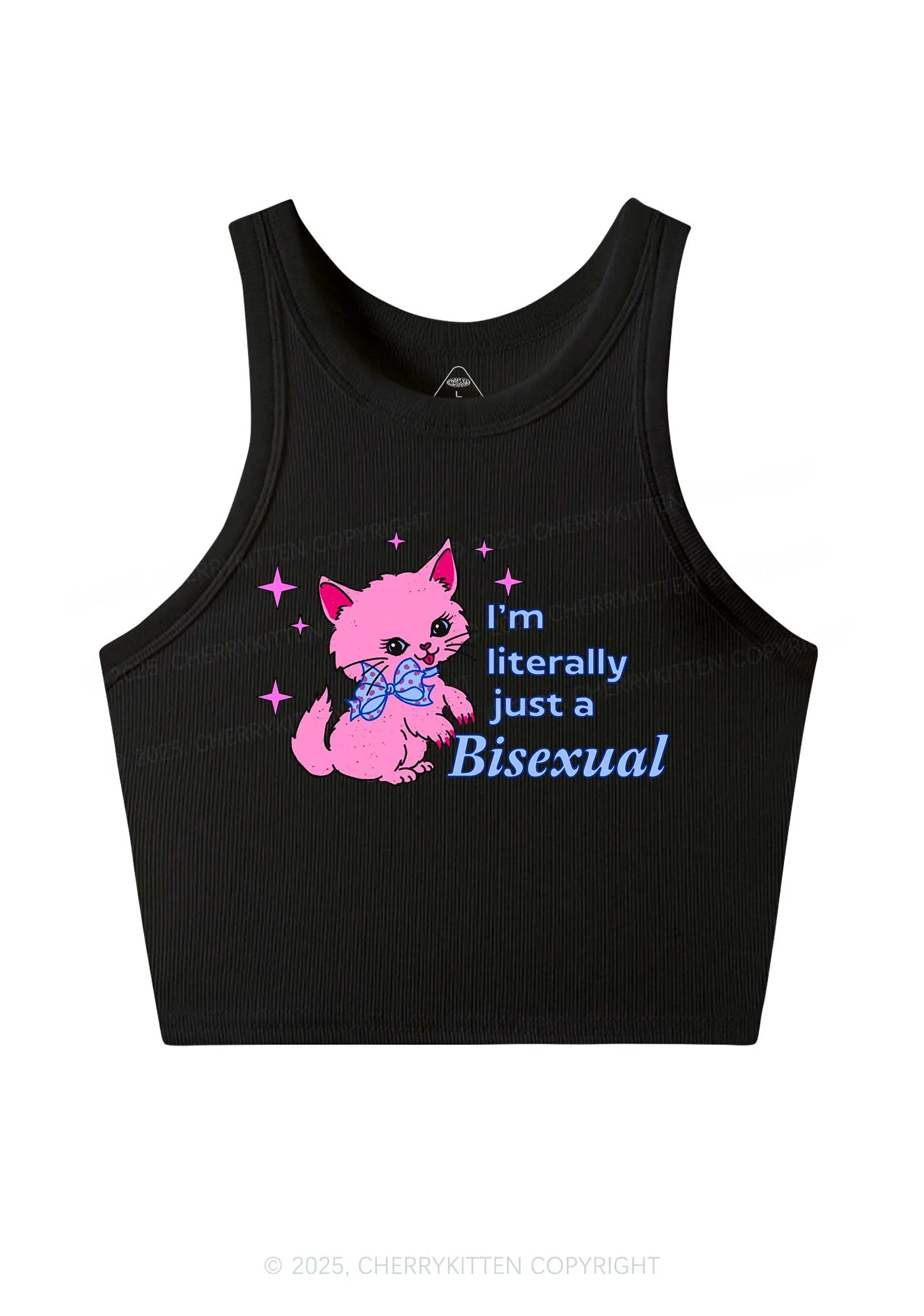 Literally Just A Bisexual Pride Y2K Crop Tank Top Cherrykitten - Image 3