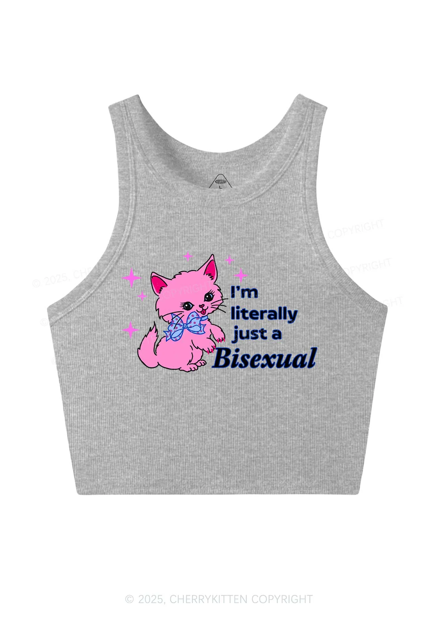 Literally Just A Bisexual Pride Y2K Crop Tank Top Cherrykitten - Image 4