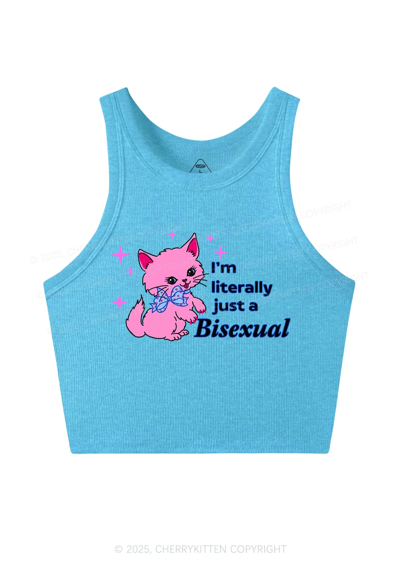Literally Just A Bisexual Pride Y2K Crop Tank Top Cherrykitten - Image 5