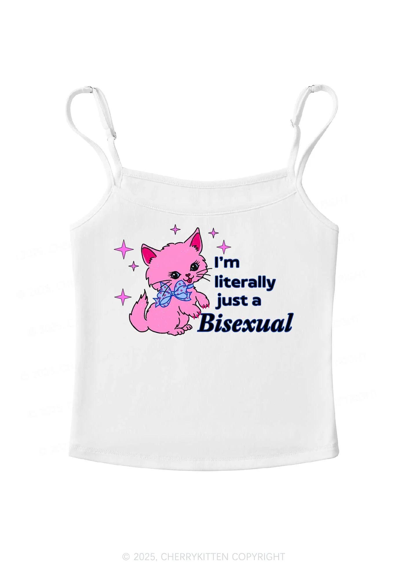 Literally Just A Bisexual Pride Y2K Spaghetti Strap Cami Cherrykitten - Image 3