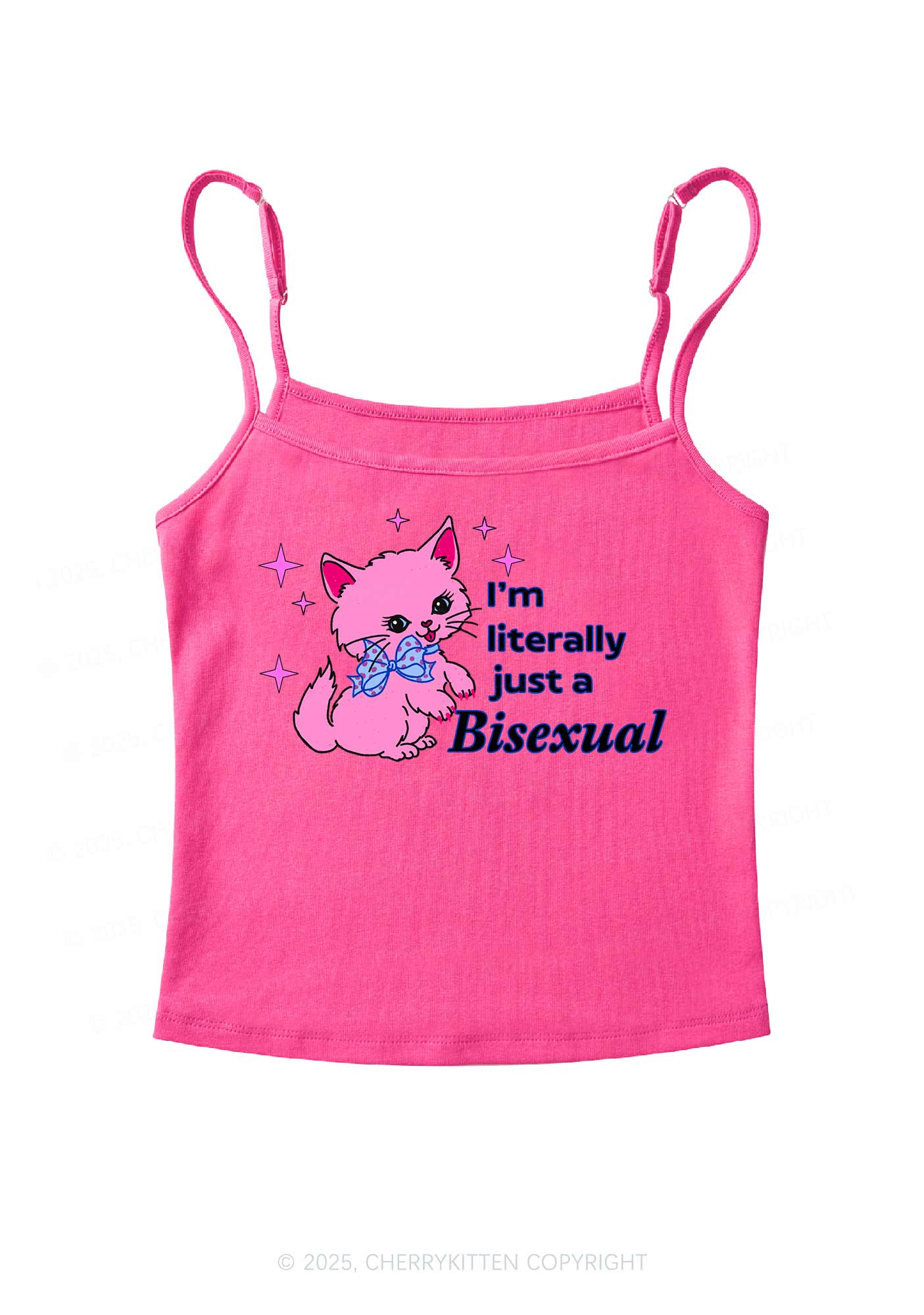 Literally Just A Bisexual Pride Y2K Spaghetti Strap Cami Cherrykitten - Image 4