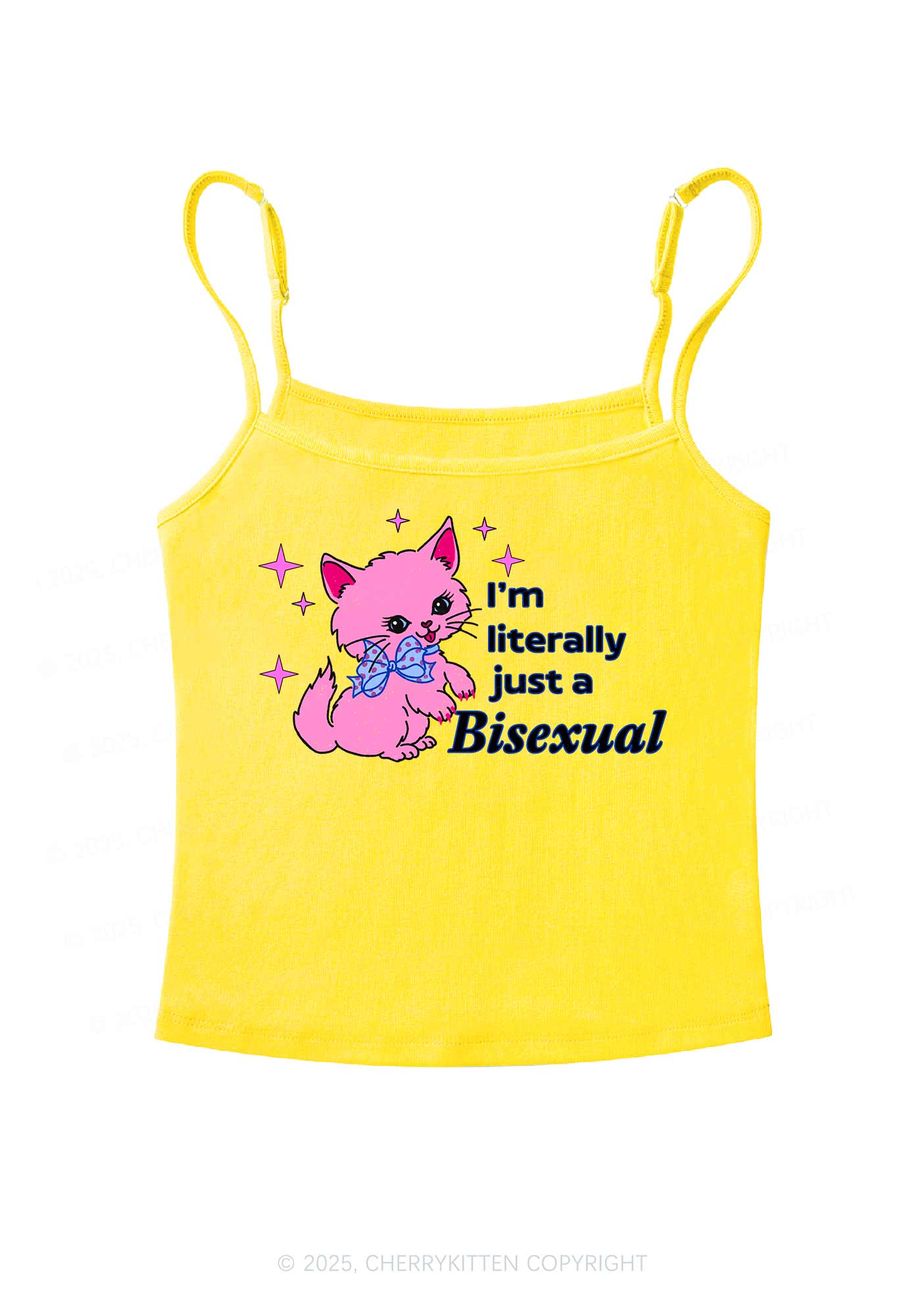 Literally Just A Bisexual Pride Y2K Spaghetti Strap Cami Cherrykitten - Image 5