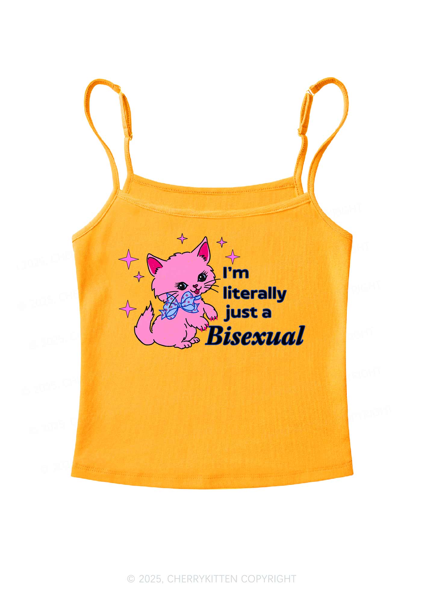 Literally Just A Bisexual Pride Y2K Spaghetti Strap Cami Cherrykitten - Image 7
