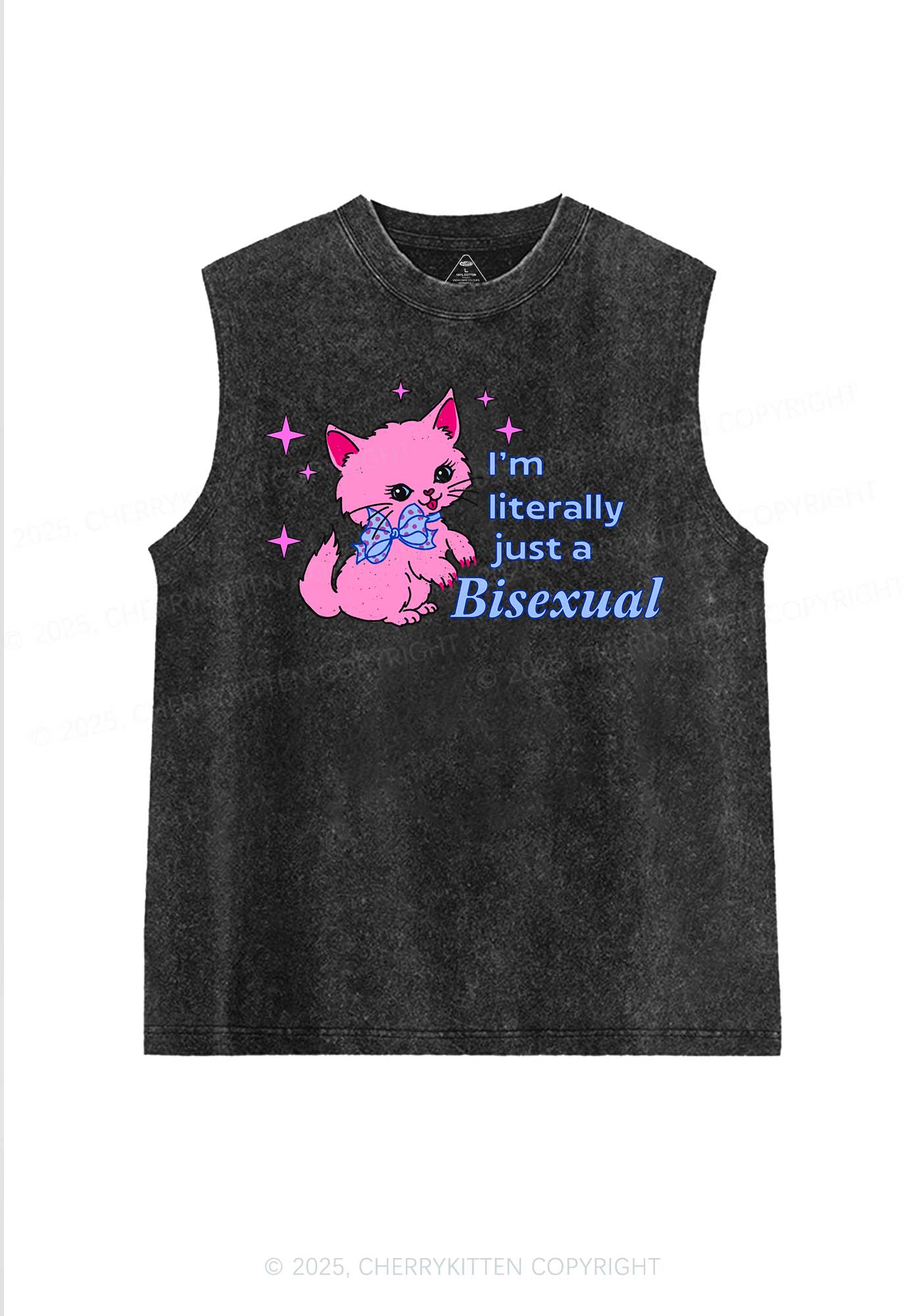 Literally Just A Bisexual Pride Y2K Washed Muscle Tank Cherrykitten - Image 3