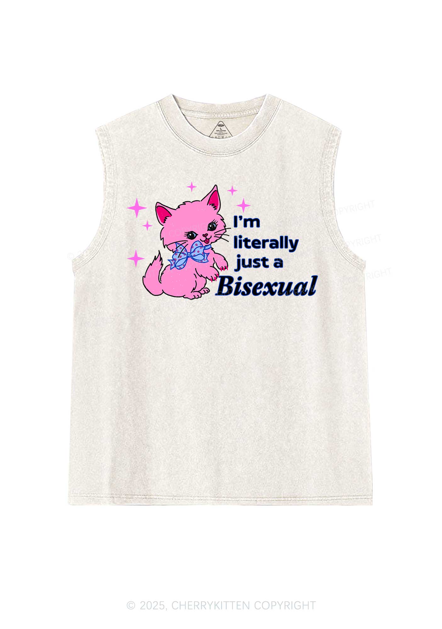 Literally Just A Bisexual Pride Y2K Washed Muscle Tank Cherrykitten - Image 4
