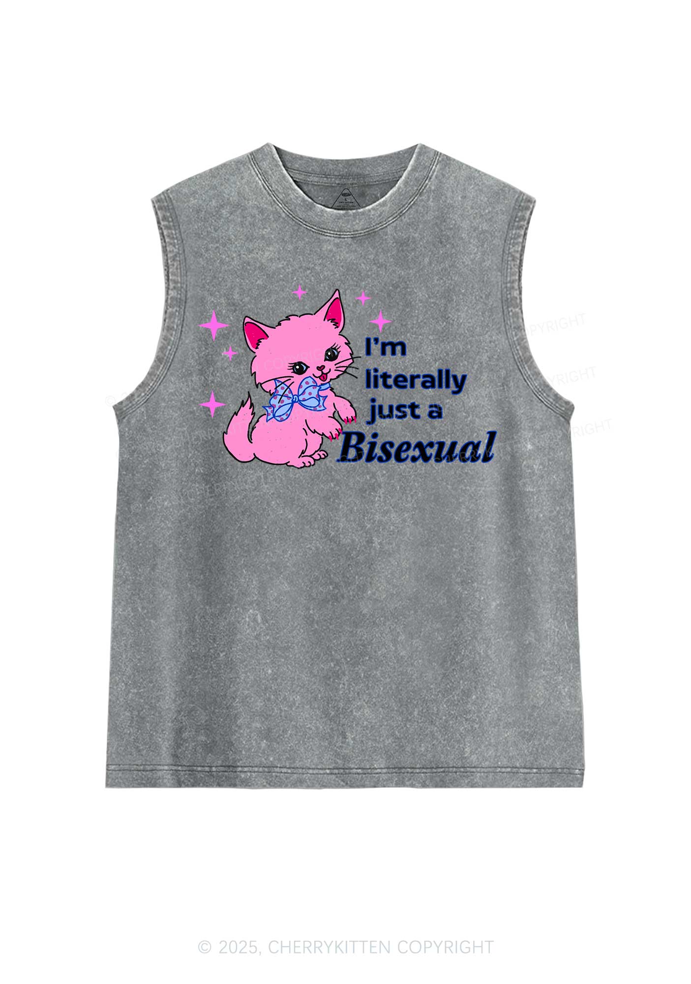 Literally Just A Bisexual Pride Y2K Washed Muscle Tank Cherrykitten - Image 5