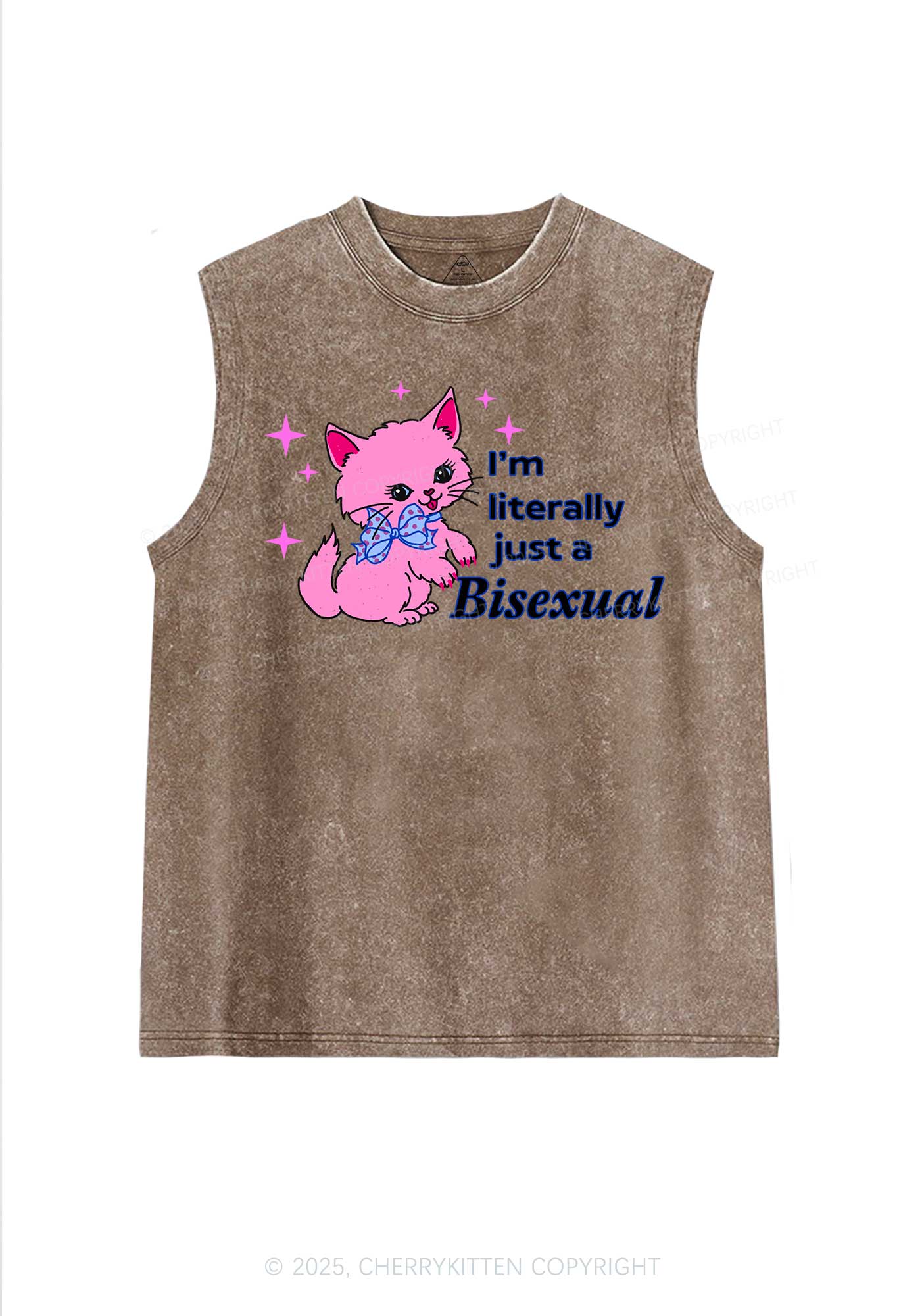Literally Just A Bisexual Pride Y2K Washed Muscle Tank Cherrykitten - Image 6