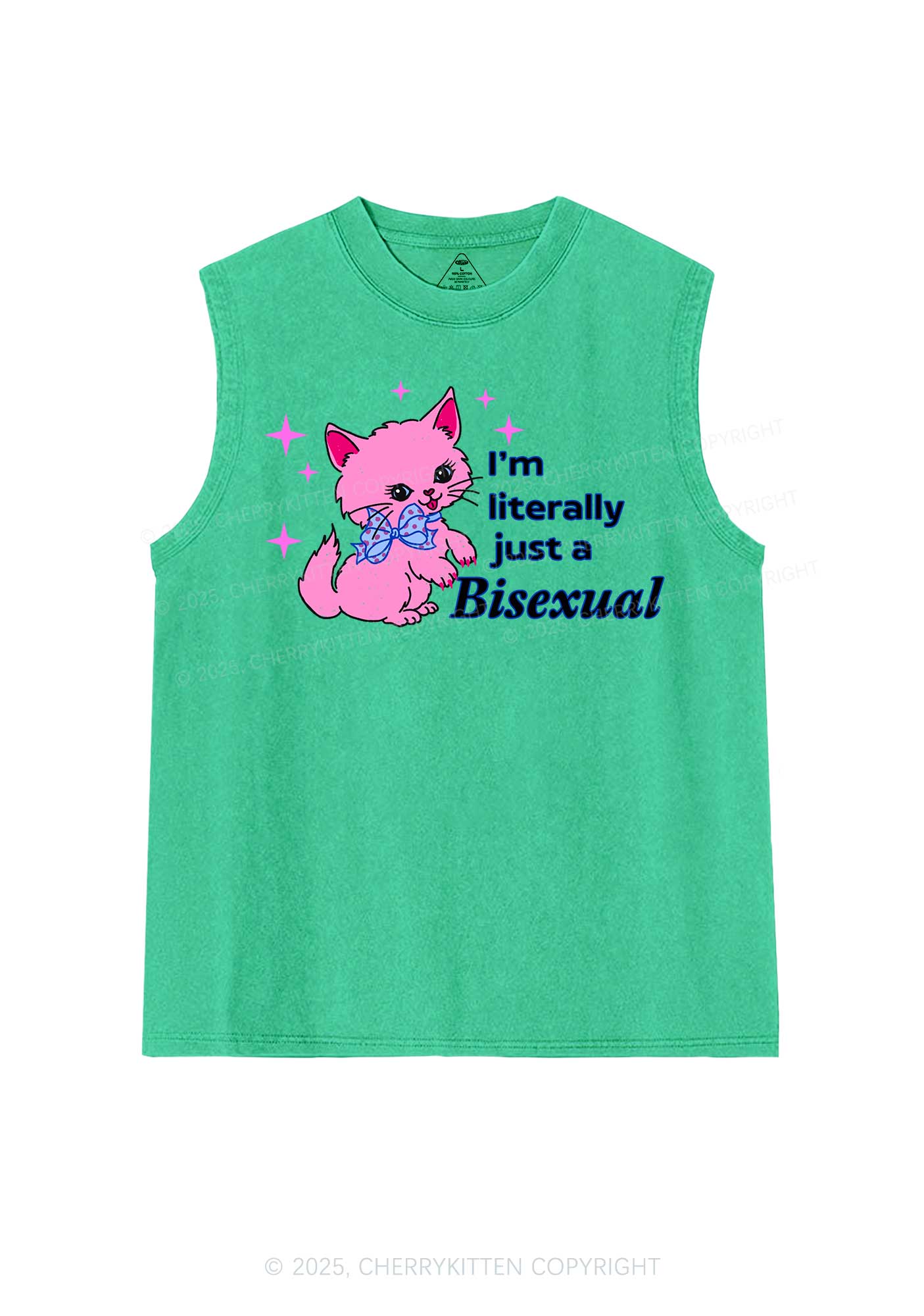 Literally Just A Bisexual Pride Y2K Washed Muscle Tank Cherrykitten - Image 7