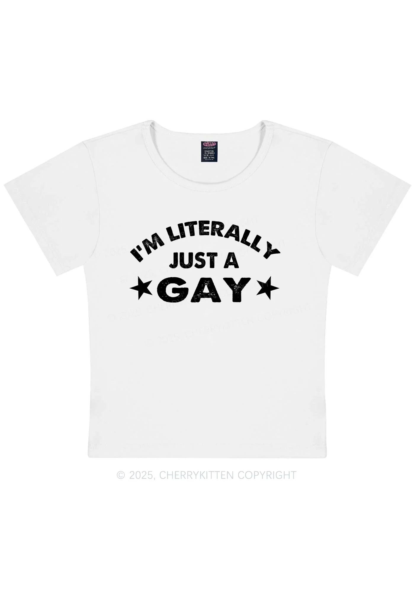 Literally Just A Gay Pride Y2K Baby Tee Cherrykitten - Image 7