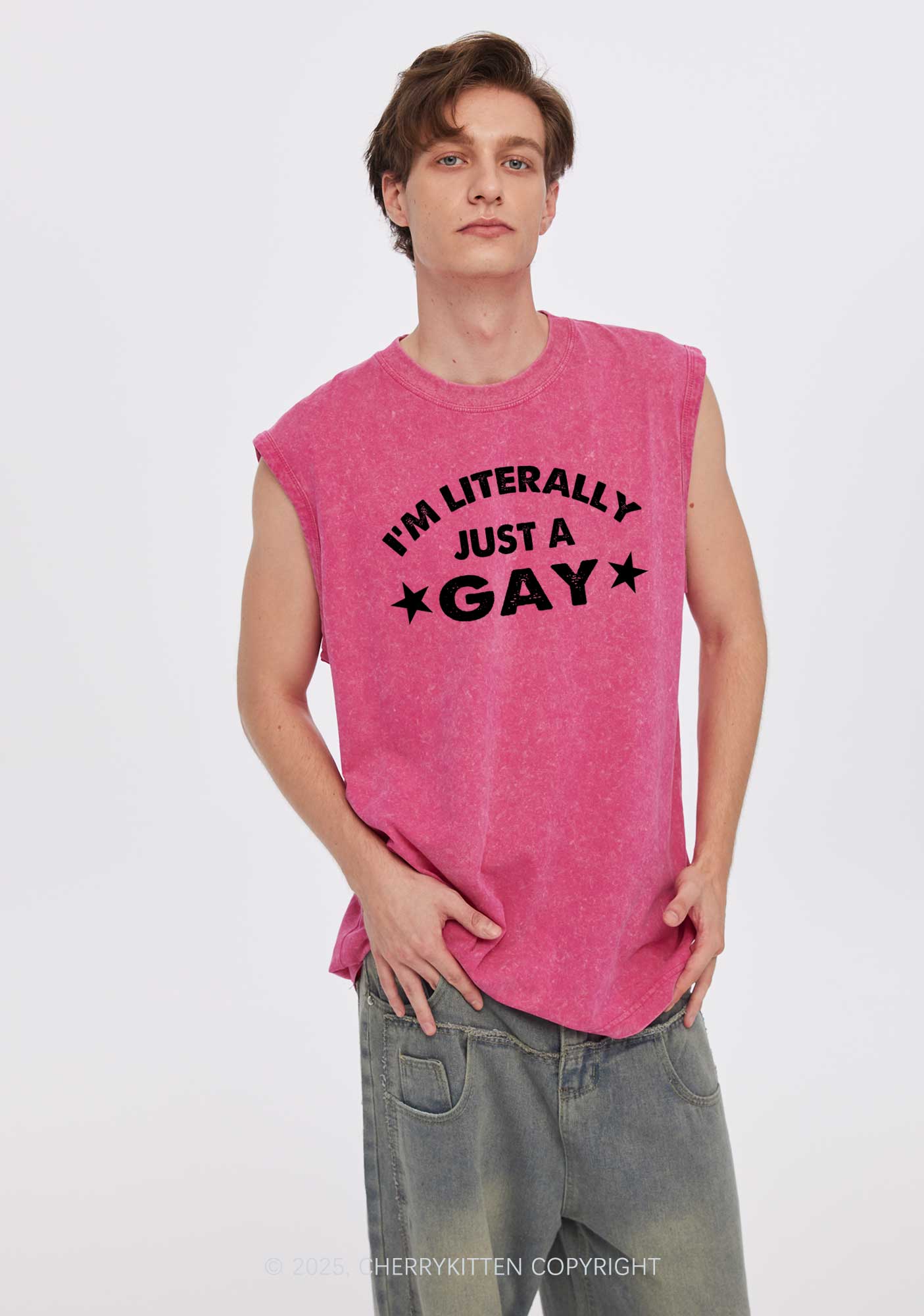 Literally Just A Gay Pride Y2K Washed Muscle Tank Cherrykitten - Image 2