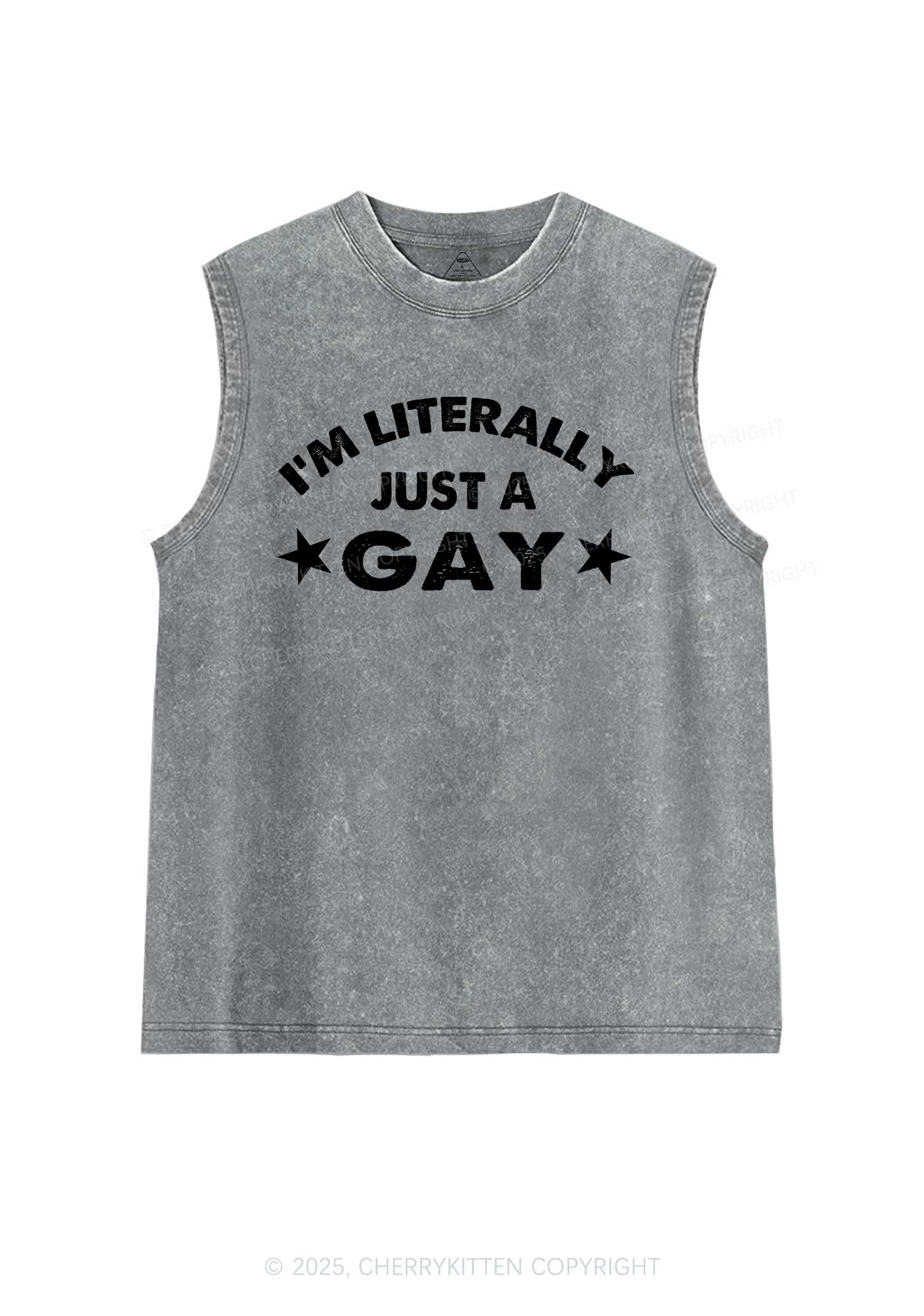 Literally Just A Gay Pride Y2K Washed Muscle Tank Cherrykitten - Image 6