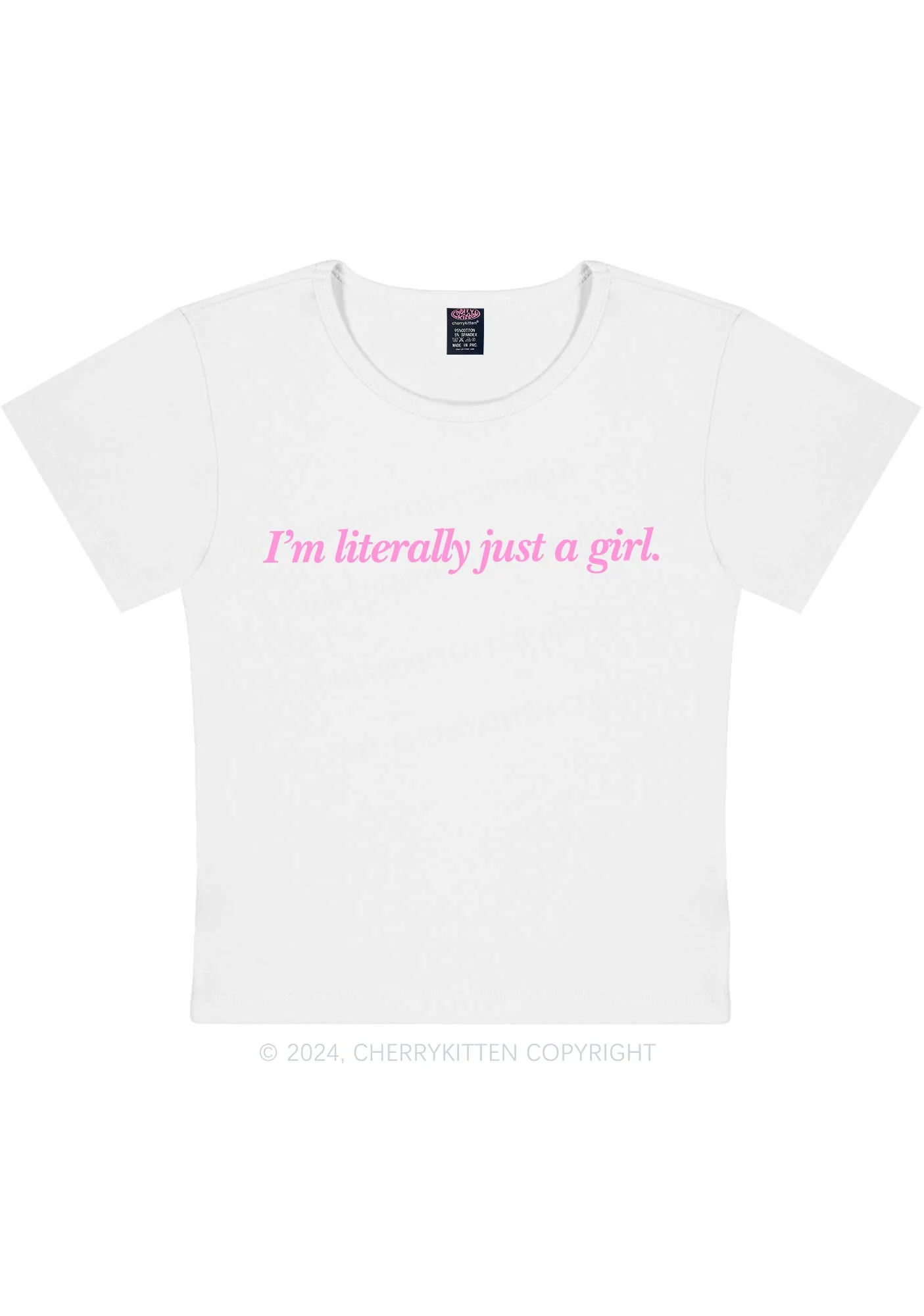 Literally Just A Girl Y2K Baby Tee Cherrykitten - Image 4