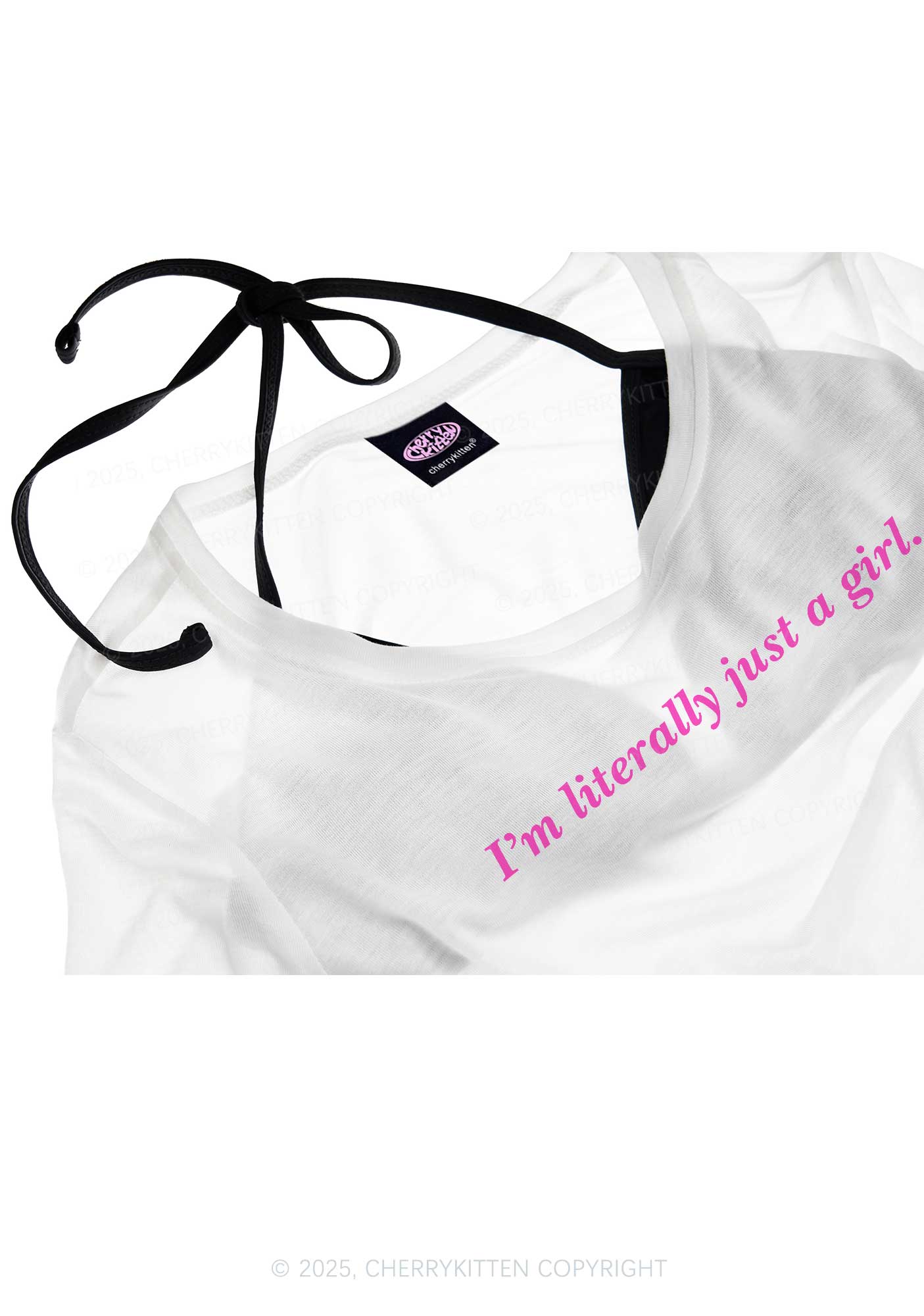 Literally Just A Girl Y2K Sheer Crop Tee Cherrykitten - Image 4