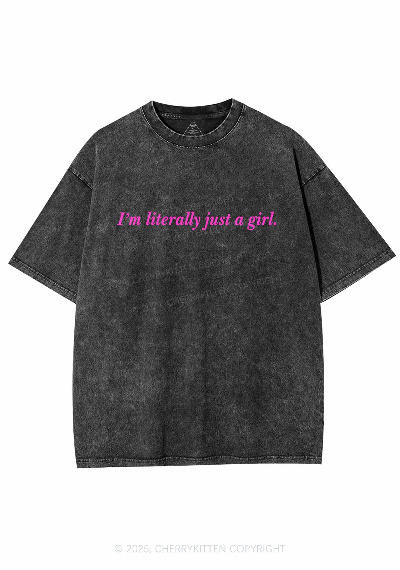 Literally Just A Girl Y2K Washed Tee Cherrykitten - Image 3