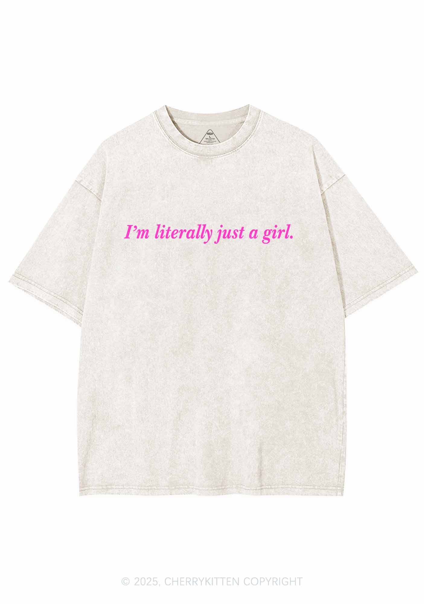 Literally Just A Girl Y2K Washed Tee Cherrykitten - Image 4