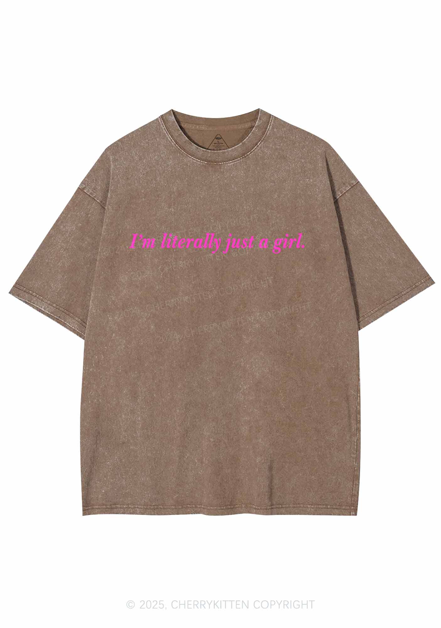 Literally Just A Girl Y2K Washed Tee Cherrykitten - Image 6
