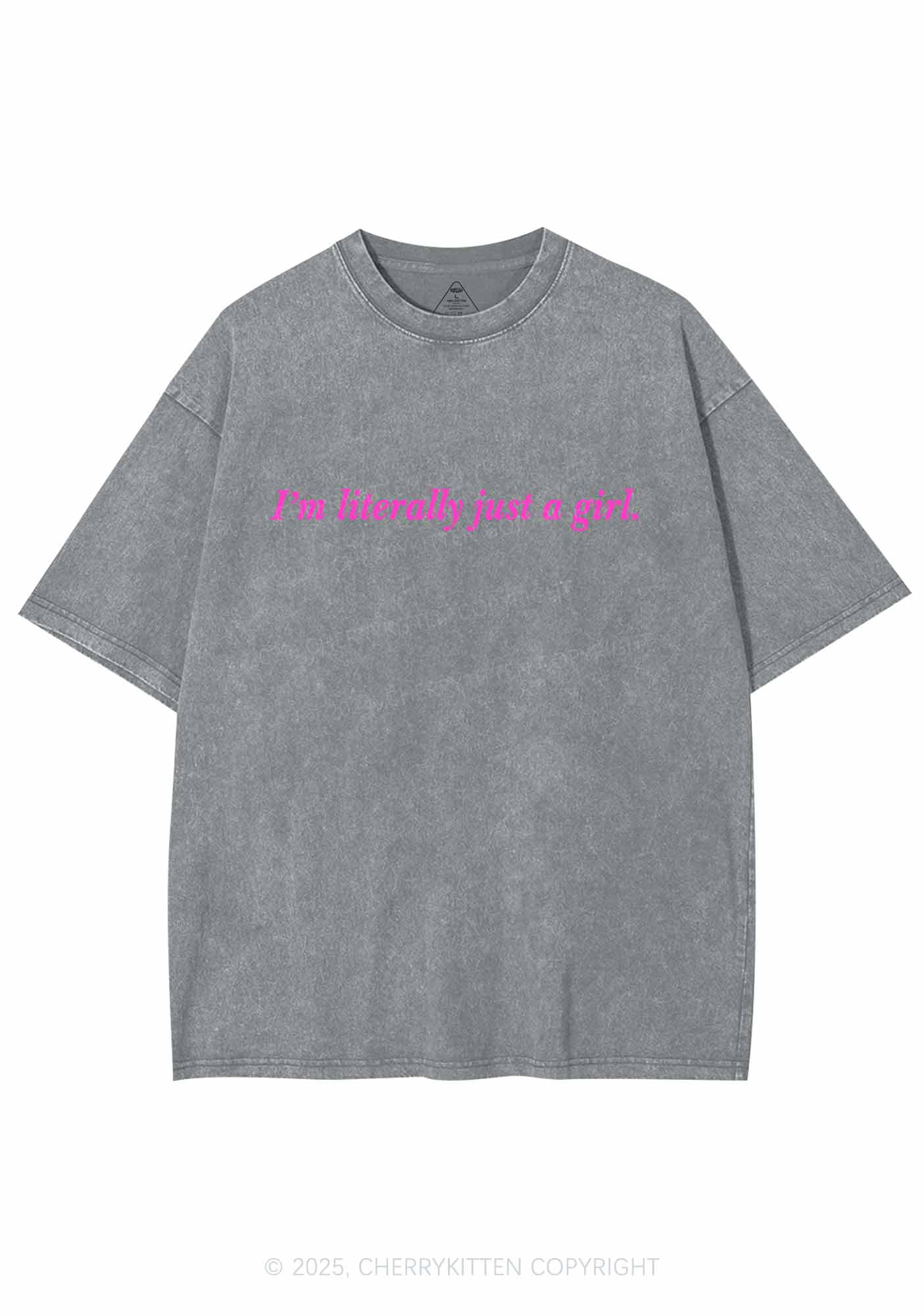 Literally Just A Girl Y2K Washed Tee Cherrykitten - Image 7