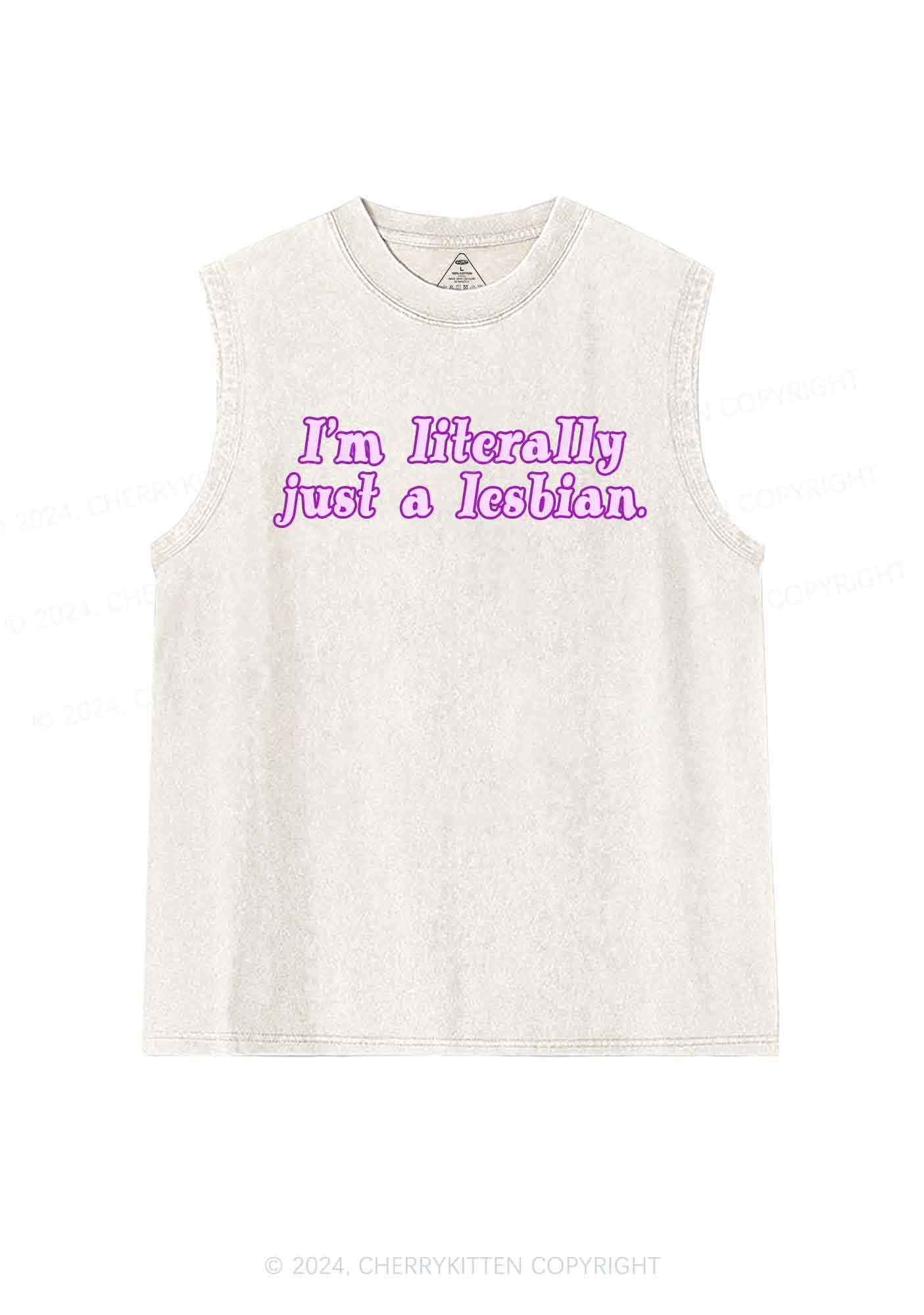 Literally Just A Lesbian Y2K Washed Tank Cherrykitten - Image 4