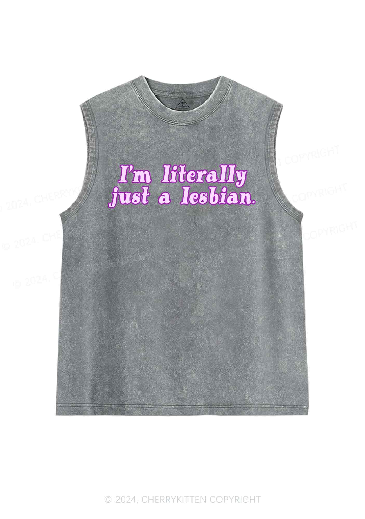 Literally Just A Lesbian Y2K Washed Tank Cherrykitten - Image 5