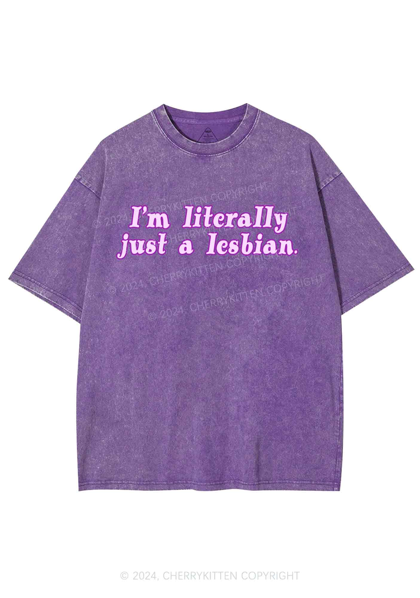 Literally Just A Lesbian Y2K Washed Tee Cherrykitten - Image 4