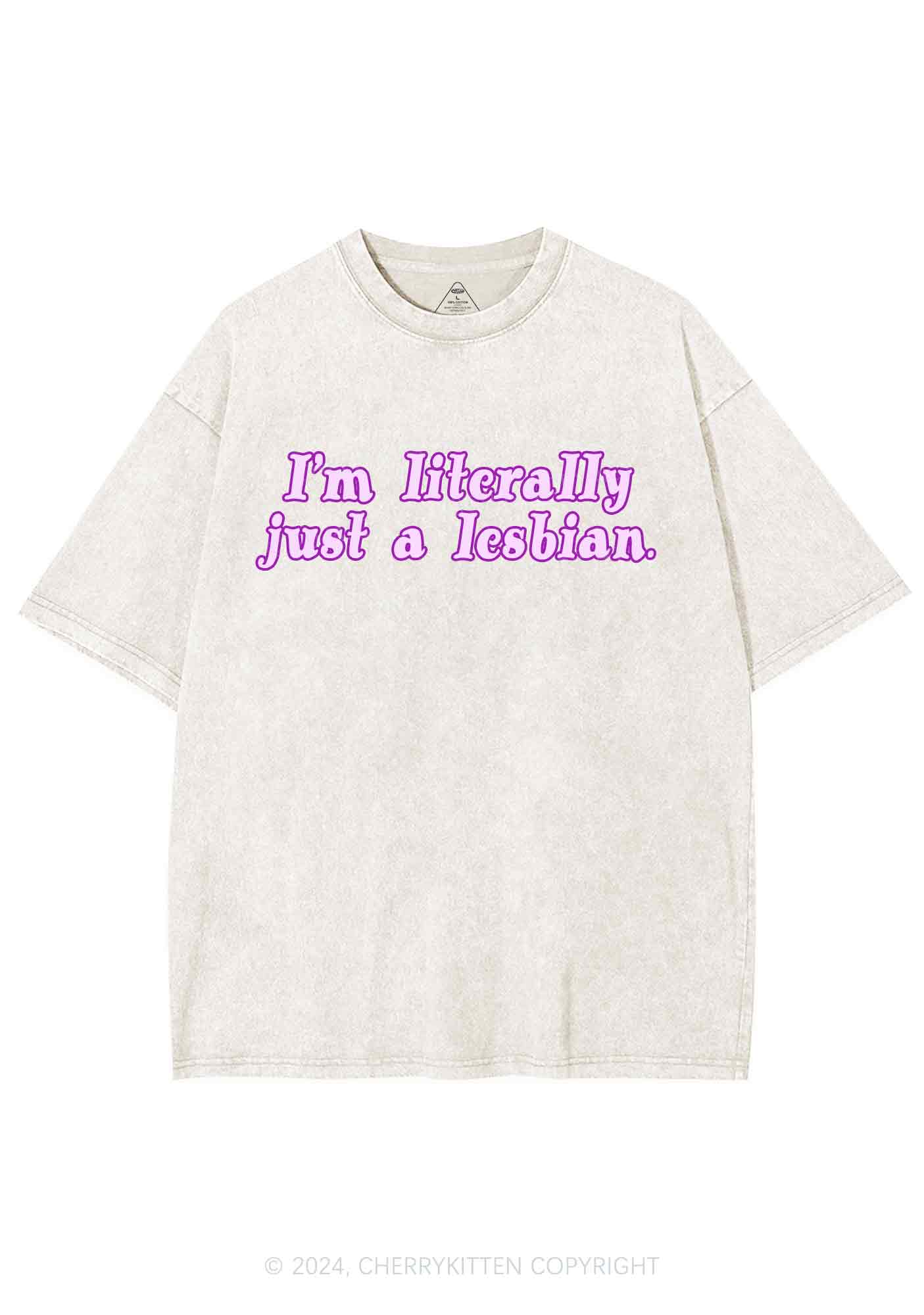 Literally Just A Lesbian Y2K Washed Tee Cherrykitten - Image 5