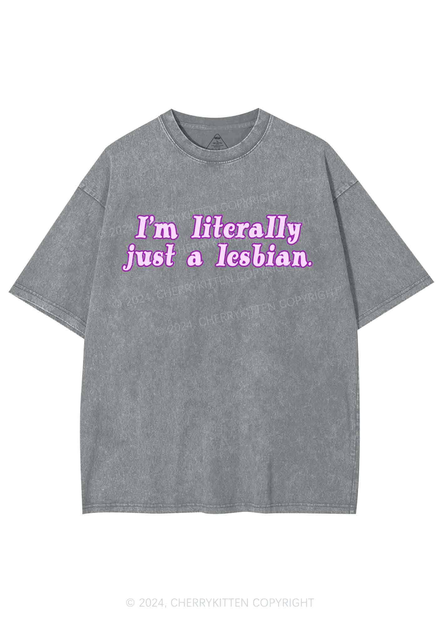 Literally Just A Lesbian Y2K Washed Tee Cherrykitten - Image 6