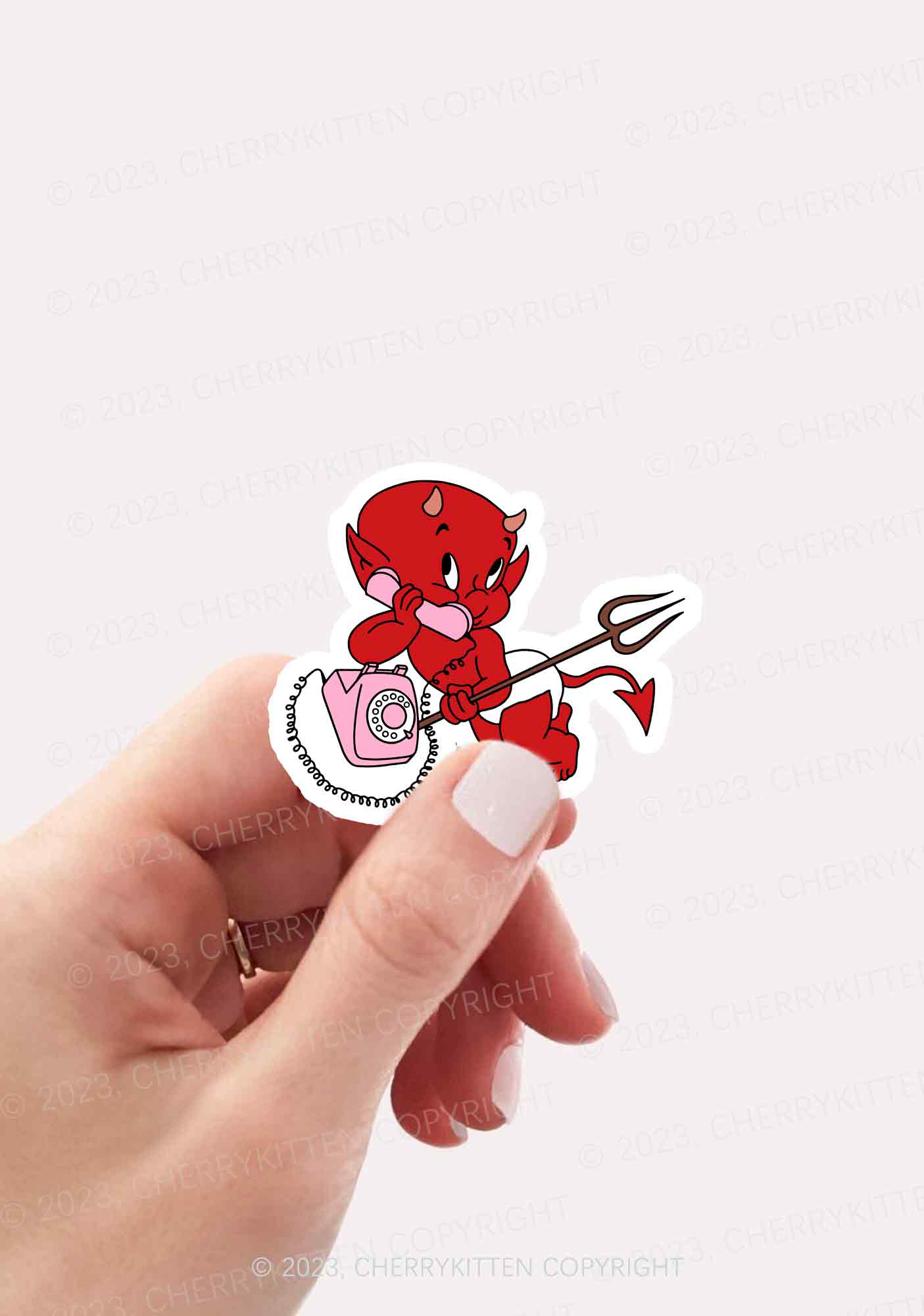 Little Devil On The Phone 1Pc Y2K Sticker Cherrykitten - Image 2