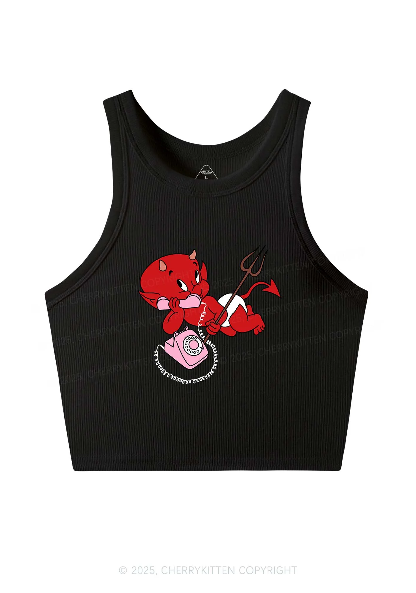 Little Devil On The Phone Y2K Crop Tank Top Cherrykitten - Image 3