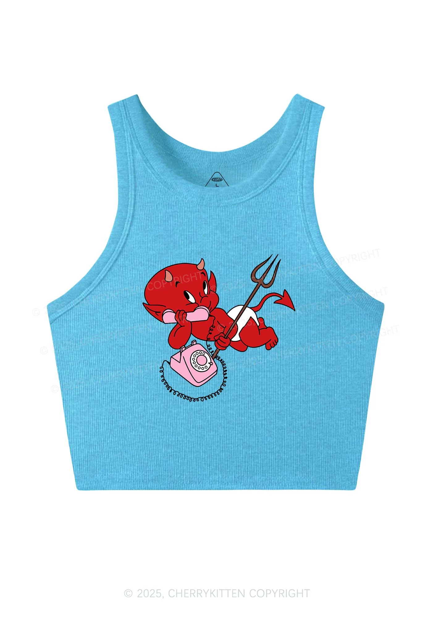 Little Devil On The Phone Y2K Crop Tank Top Cherrykitten - Image 4