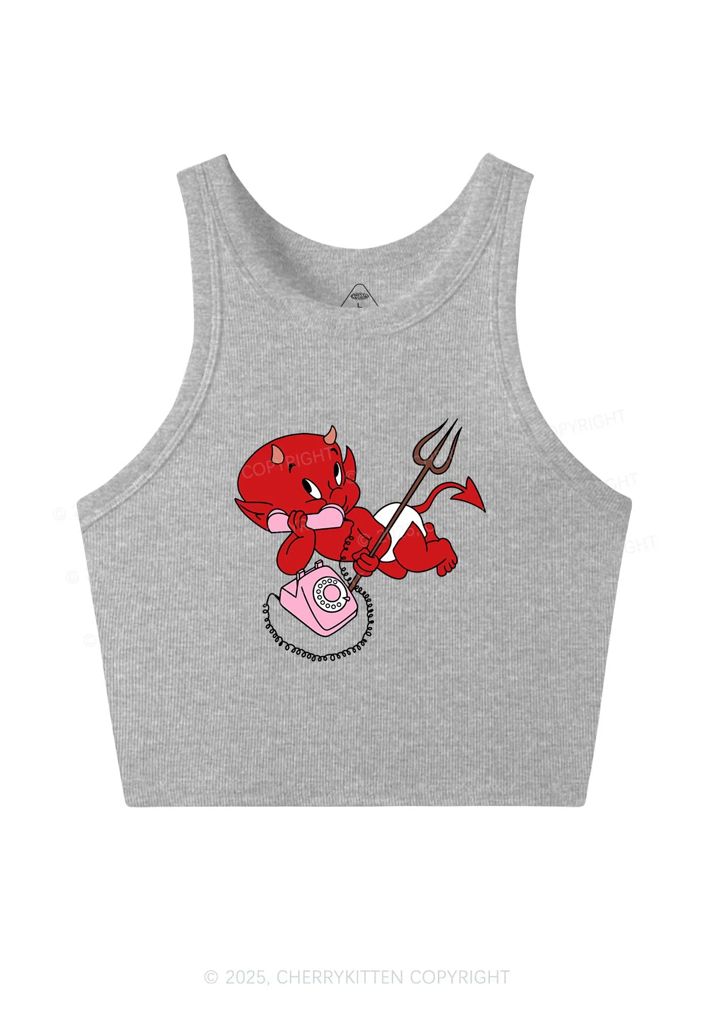 Little Devil On The Phone Y2K Crop Tank Top Cherrykitten - Image 5
