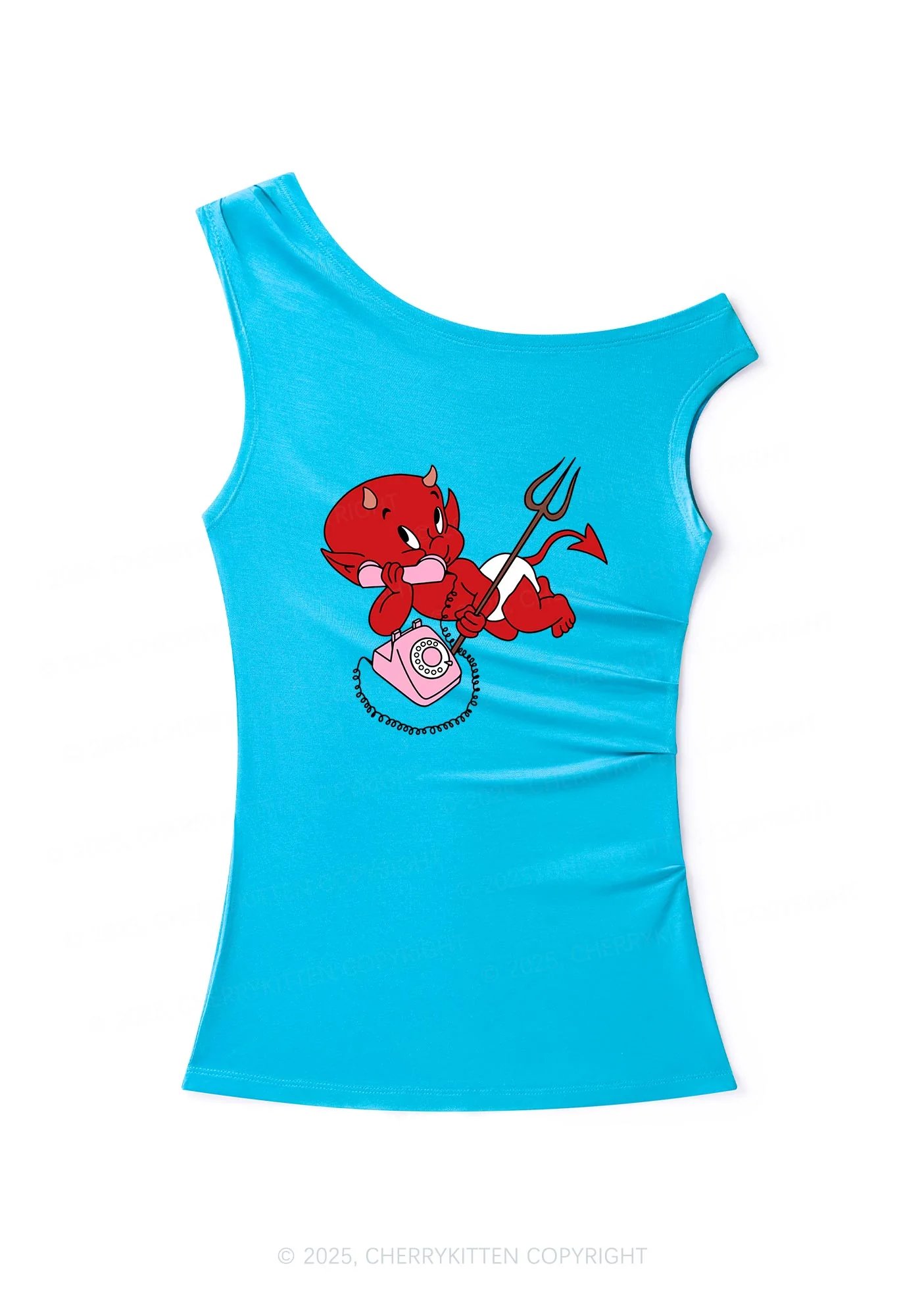 Little Devil On The Phone Y2K Off Shoulder Tank Top Cherrykitten - Image 2