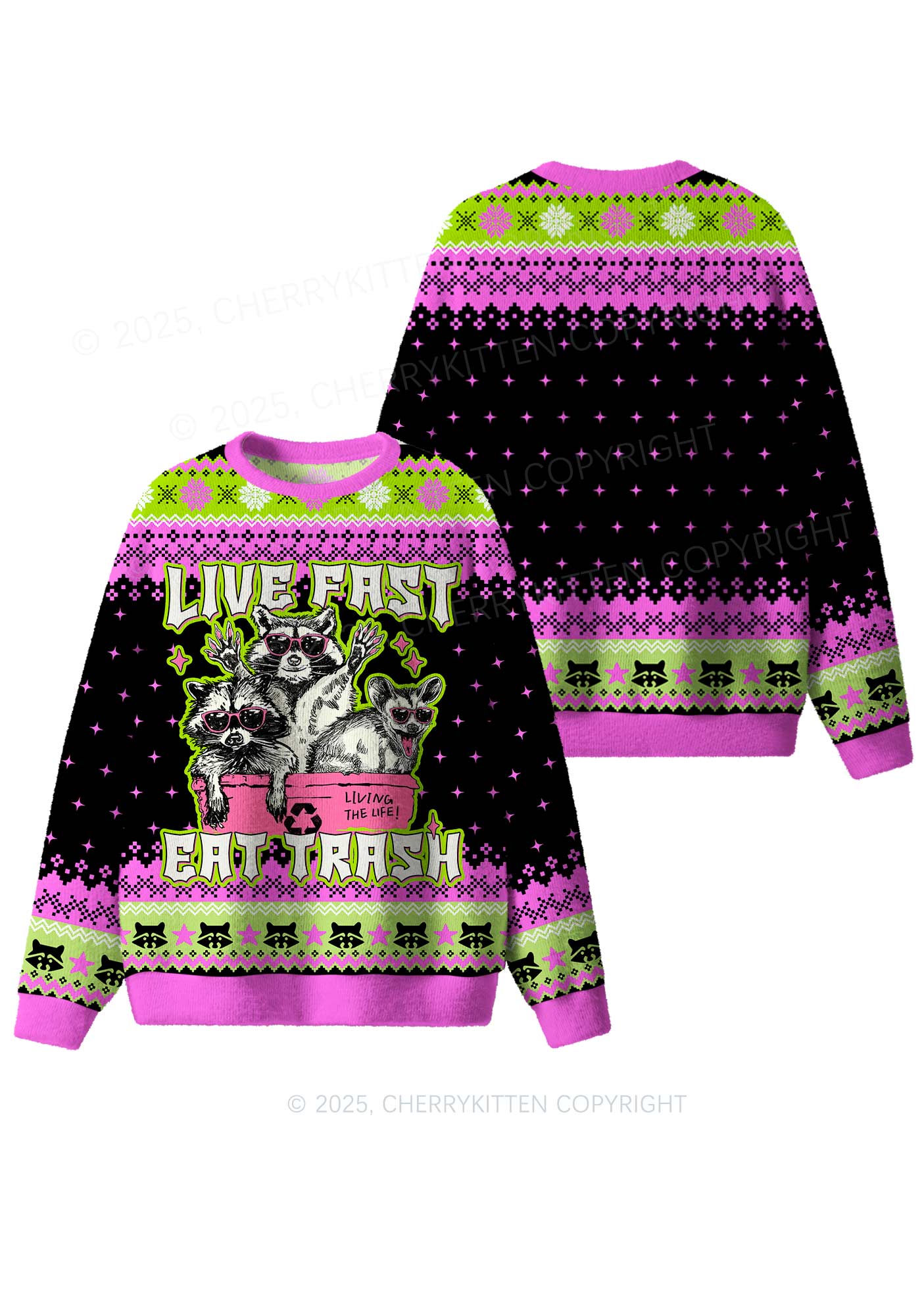 Live Fast Eat Trash Y2K Christmas Knit Sweatshirt Cherrykitten - Image 3