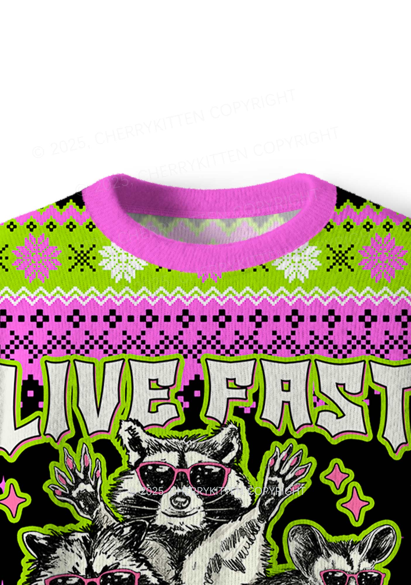 Live Fast Eat Trash Y2K Christmas Knit Sweatshirt Cherrykitten - Image 5
