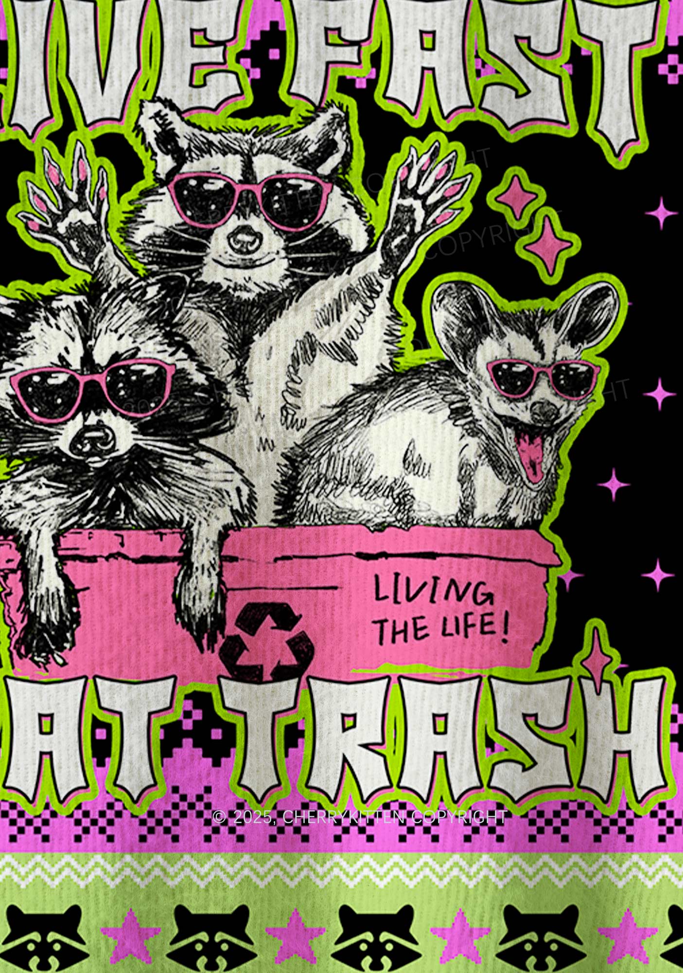 Live Fast Eat Trash Y2K Christmas Knit Sweatshirt Cherrykitten - Image 6