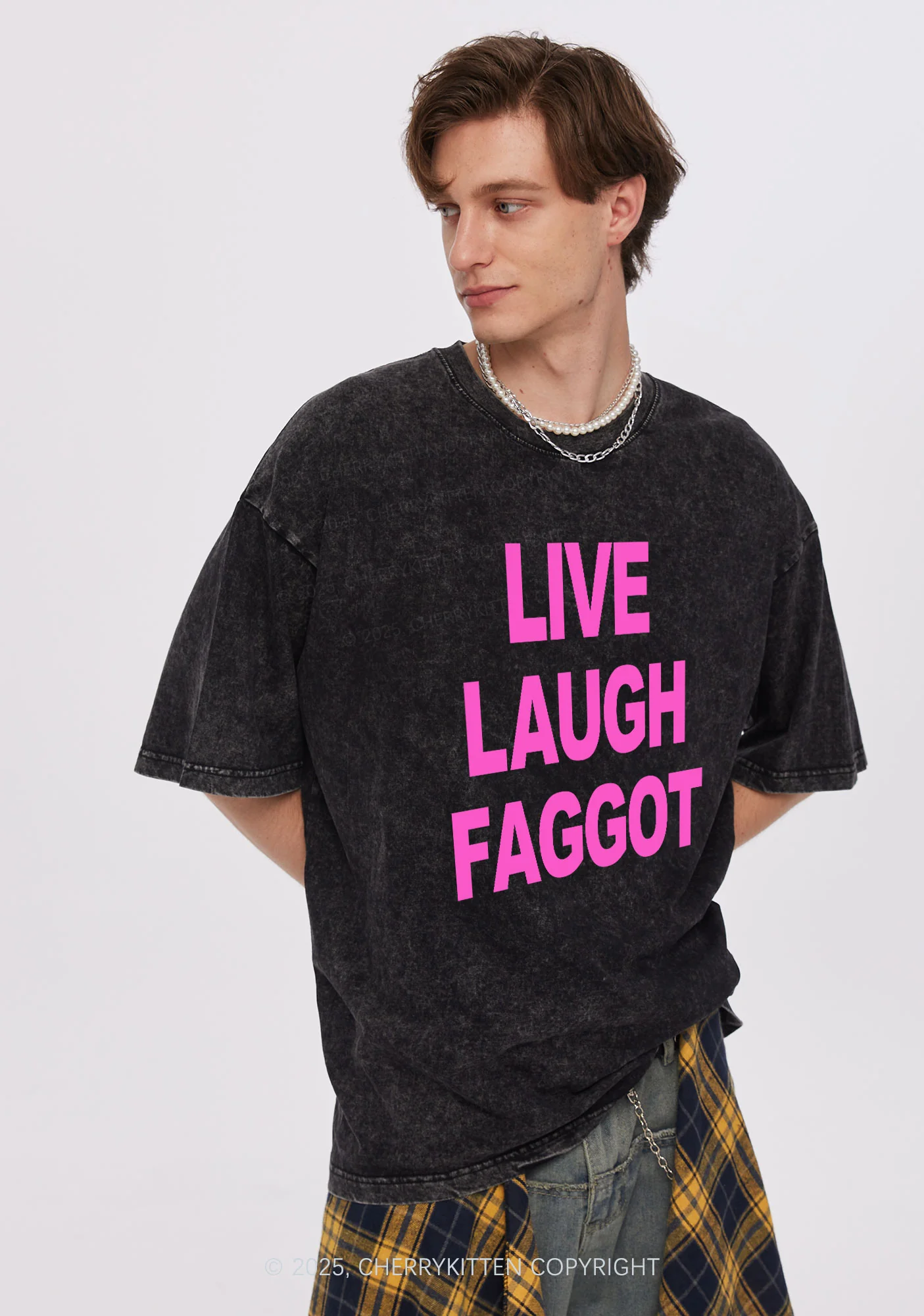 Live Laugh Faggot Pride Y2K Shirts Washed Tee Cherrykitten - Image 2