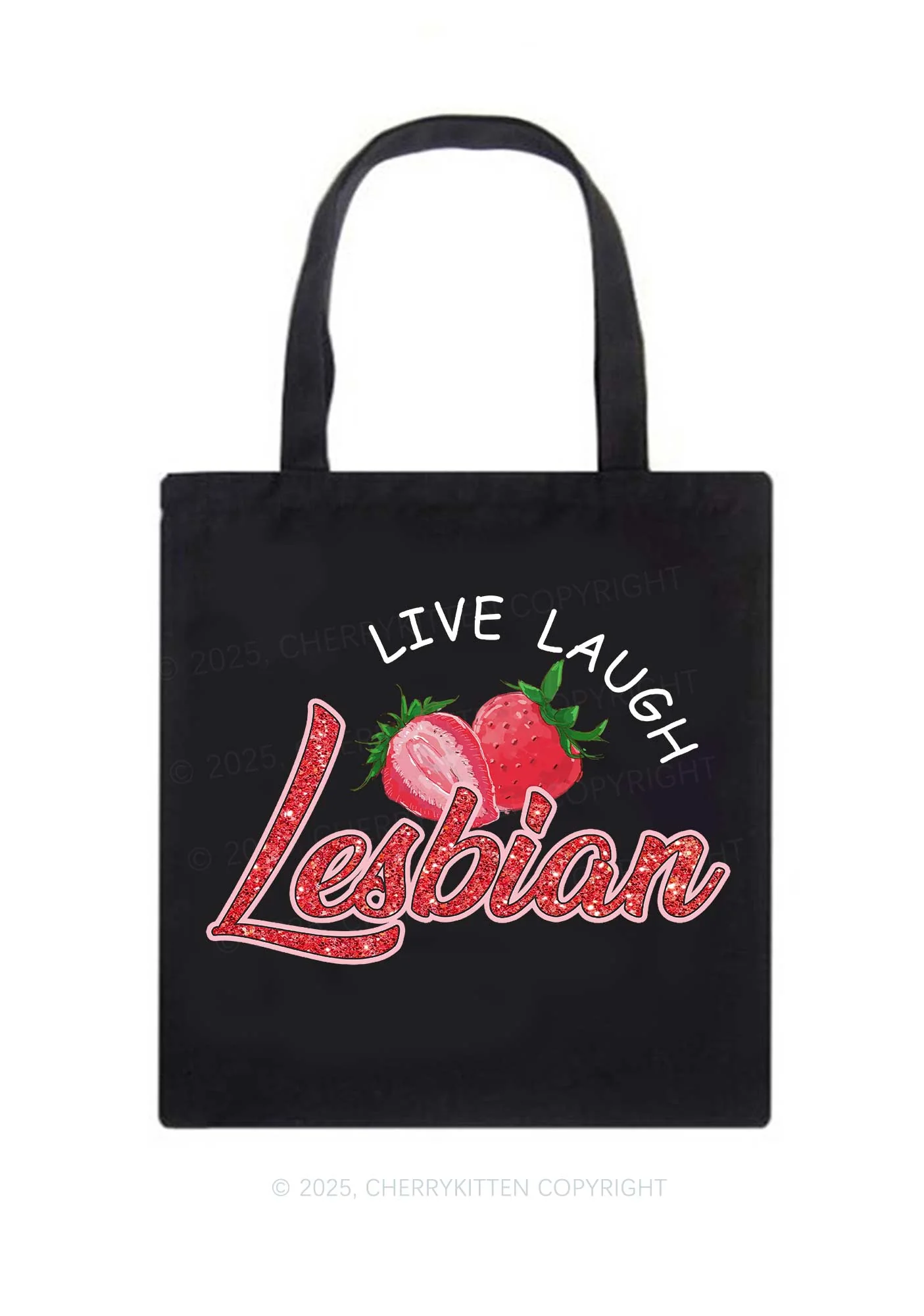 Live Laugh Lesbian Pride Y2K Canvas Tote Bag Cherrykitten - Image 2