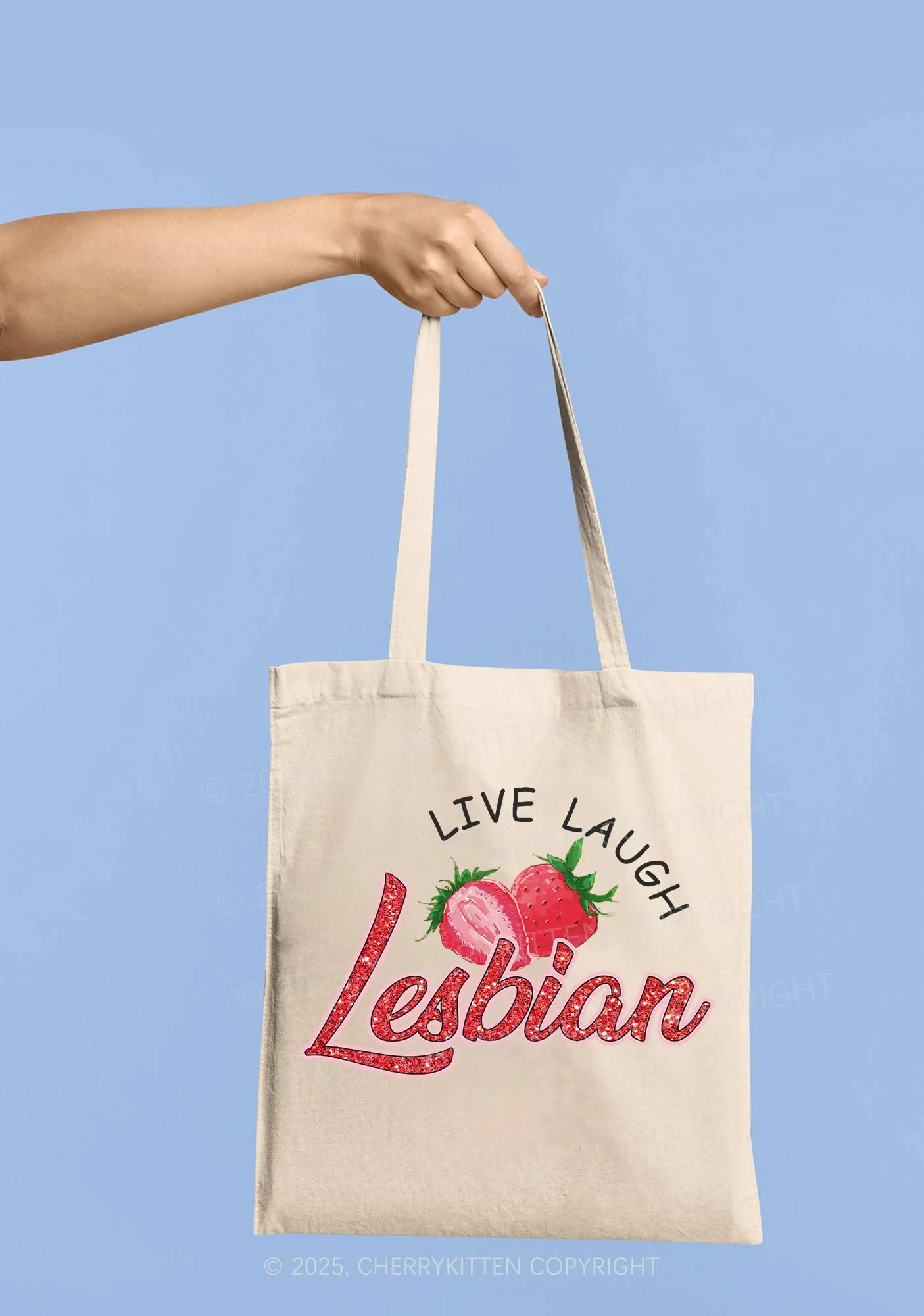 Live Laugh Lesbian Pride Y2K Canvas Tote Bag Cherrykitten - Image 4