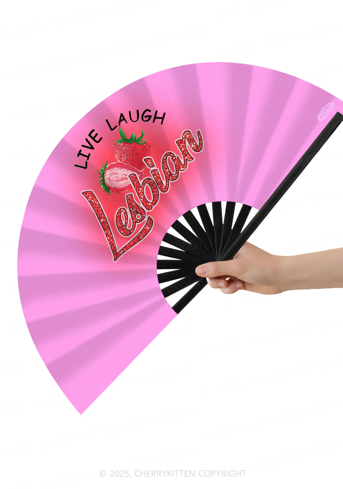 Live Laugh Lesbian Pride Y2K Rave Hand Fan Cherrykitten - Image 2