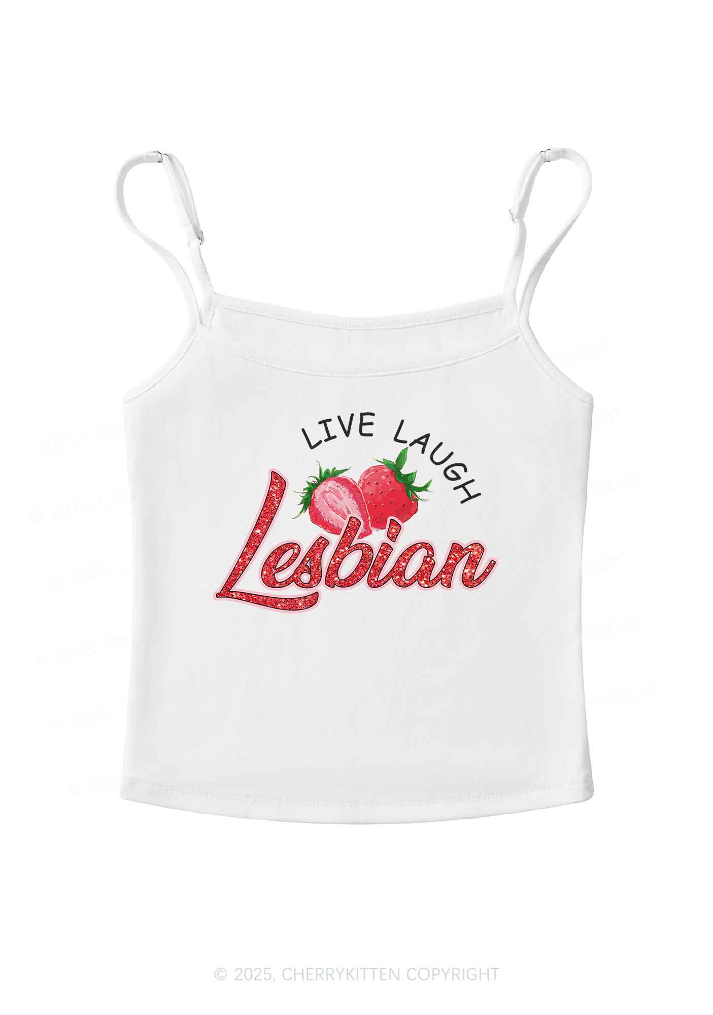 Live Laugh Lesbian Pride Y2K Spaghetti Strap Cami Cherrykitten - Image 3