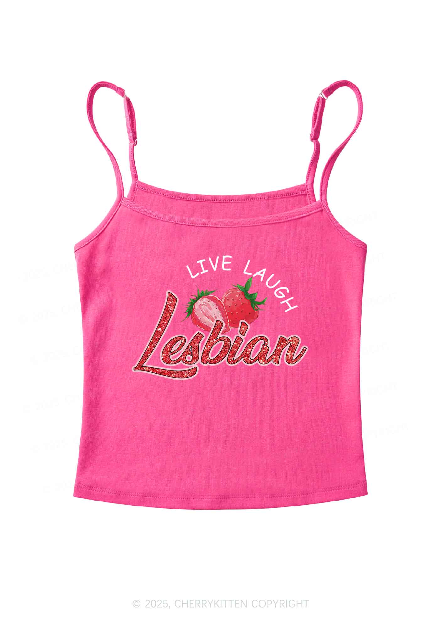 Live Laugh Lesbian Pride Y2K Spaghetti Strap Cami Cherrykitten - Image 4