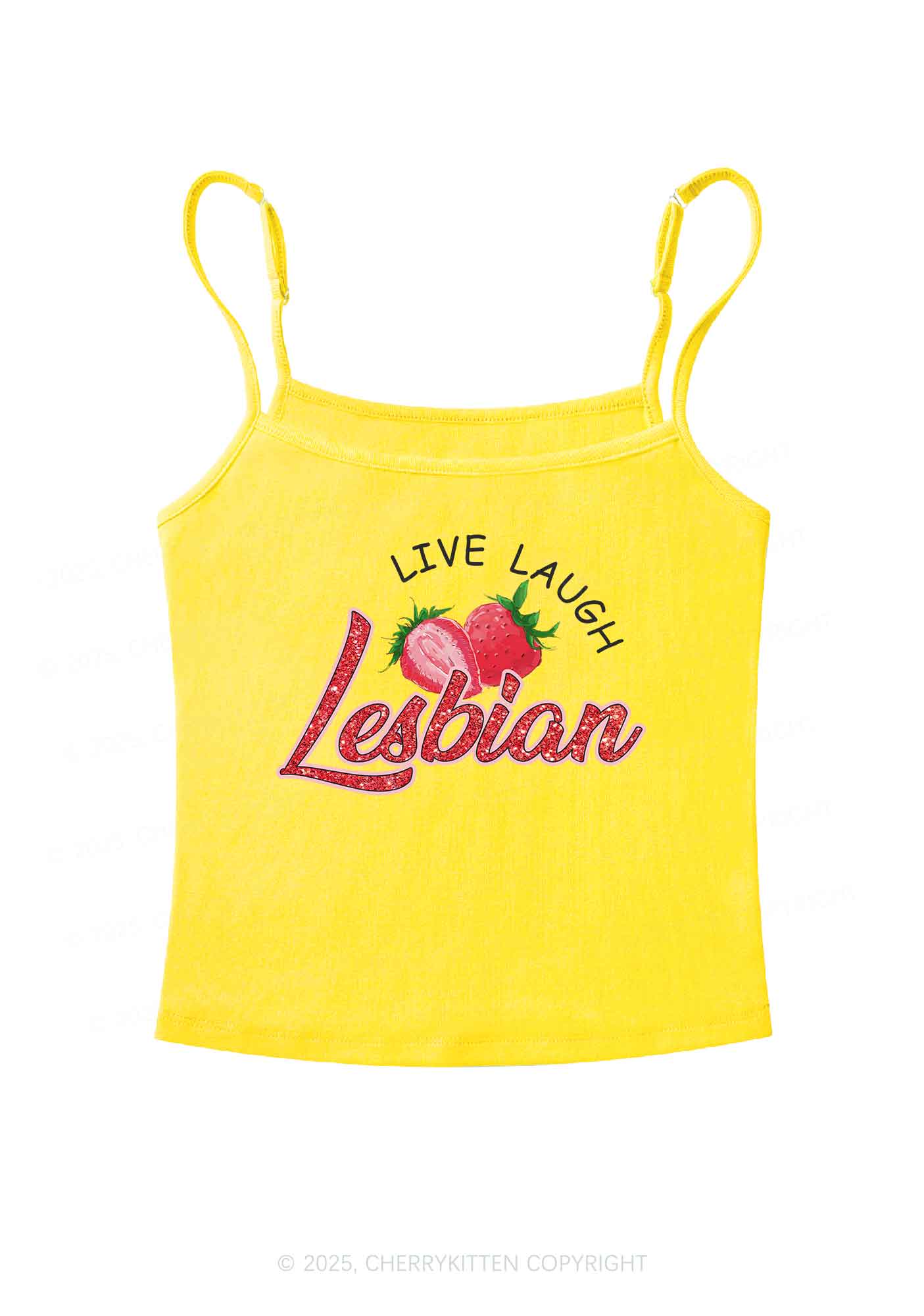 Live Laugh Lesbian Pride Y2K Spaghetti Strap Cami Cherrykitten - Image 5