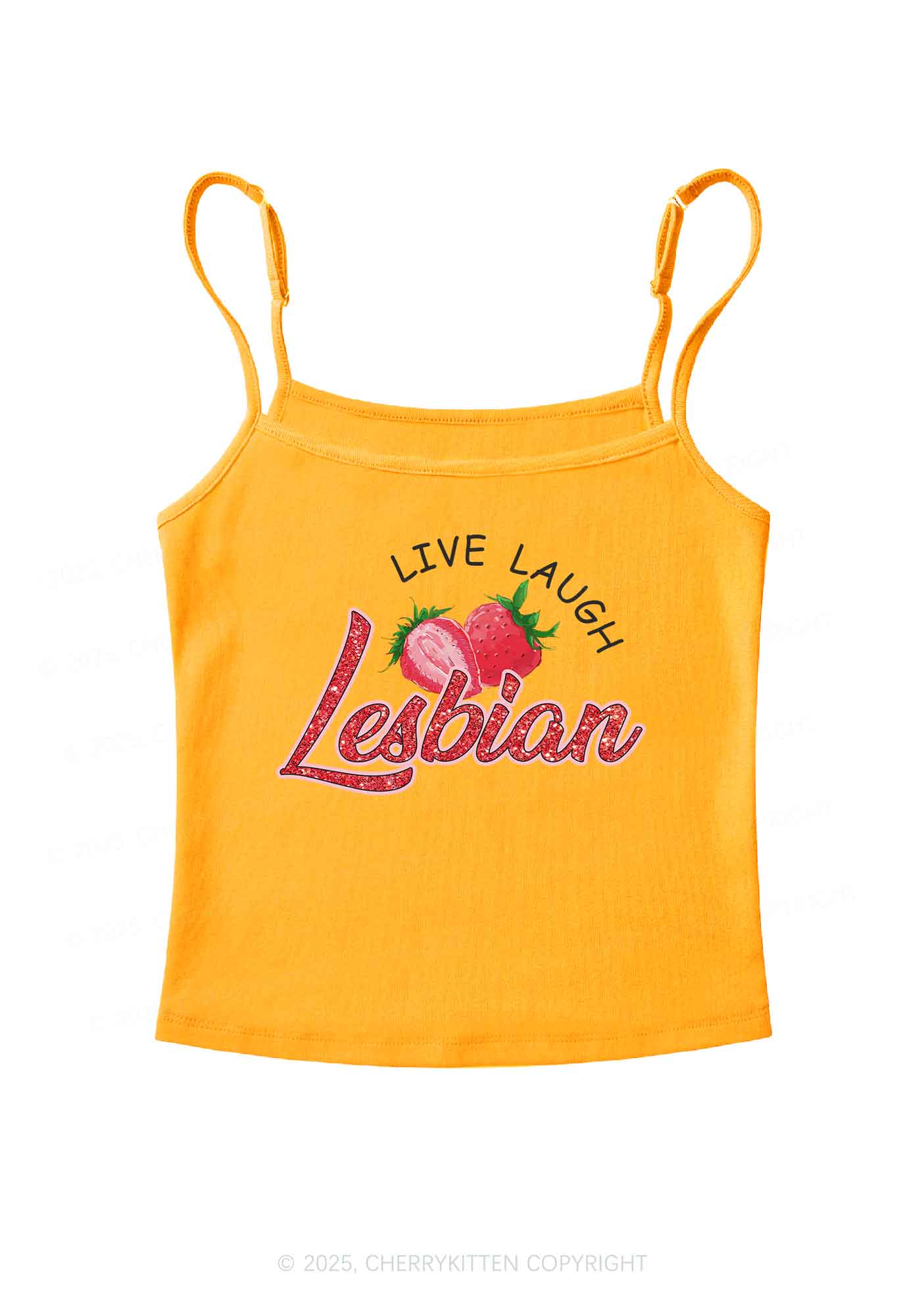 Live Laugh Lesbian Pride Y2K Spaghetti Strap Cami Cherrykitten - Image 6