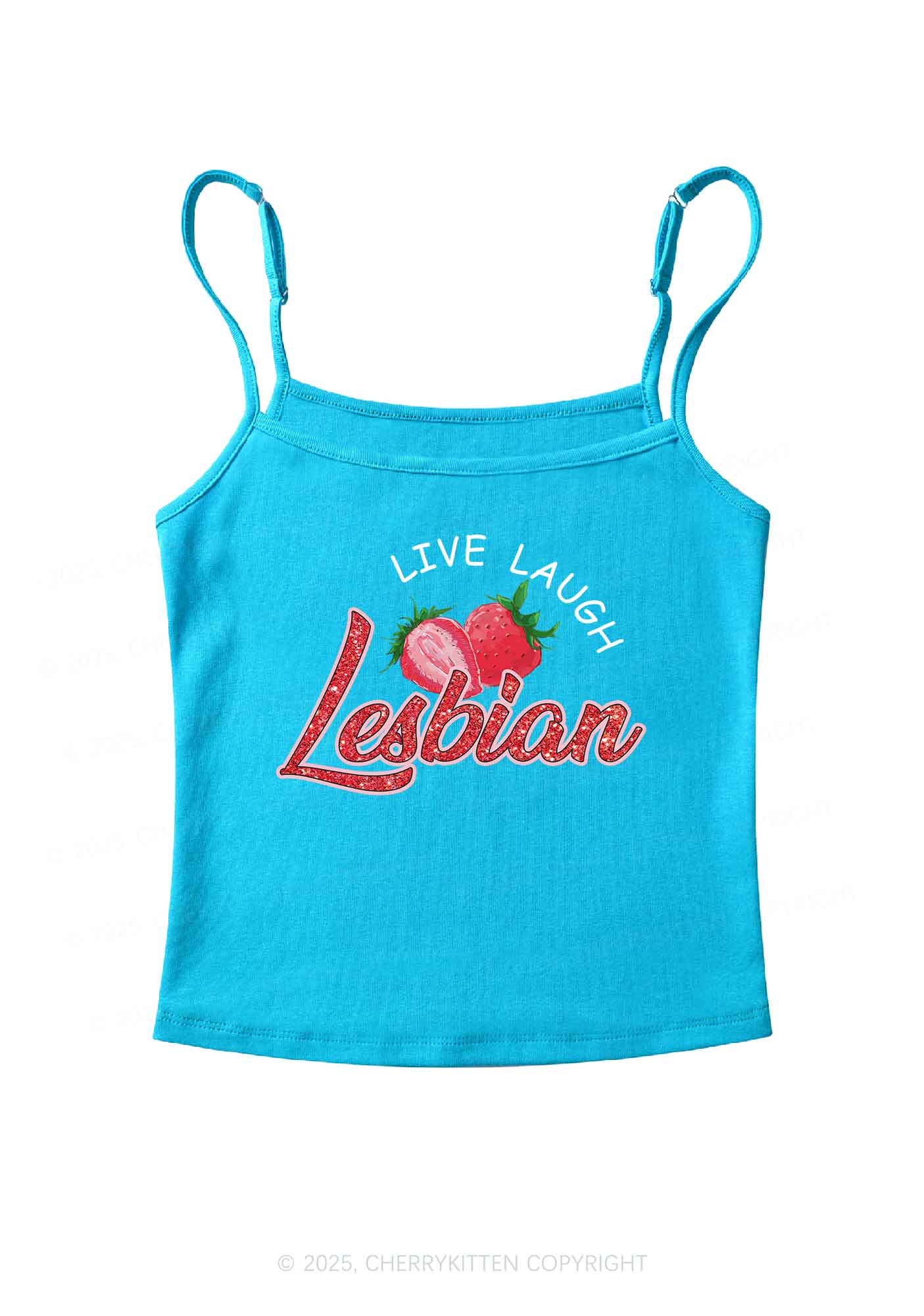 Live Laugh Lesbian Pride Y2K Spaghetti Strap Cami Cherrykitten - Image 7