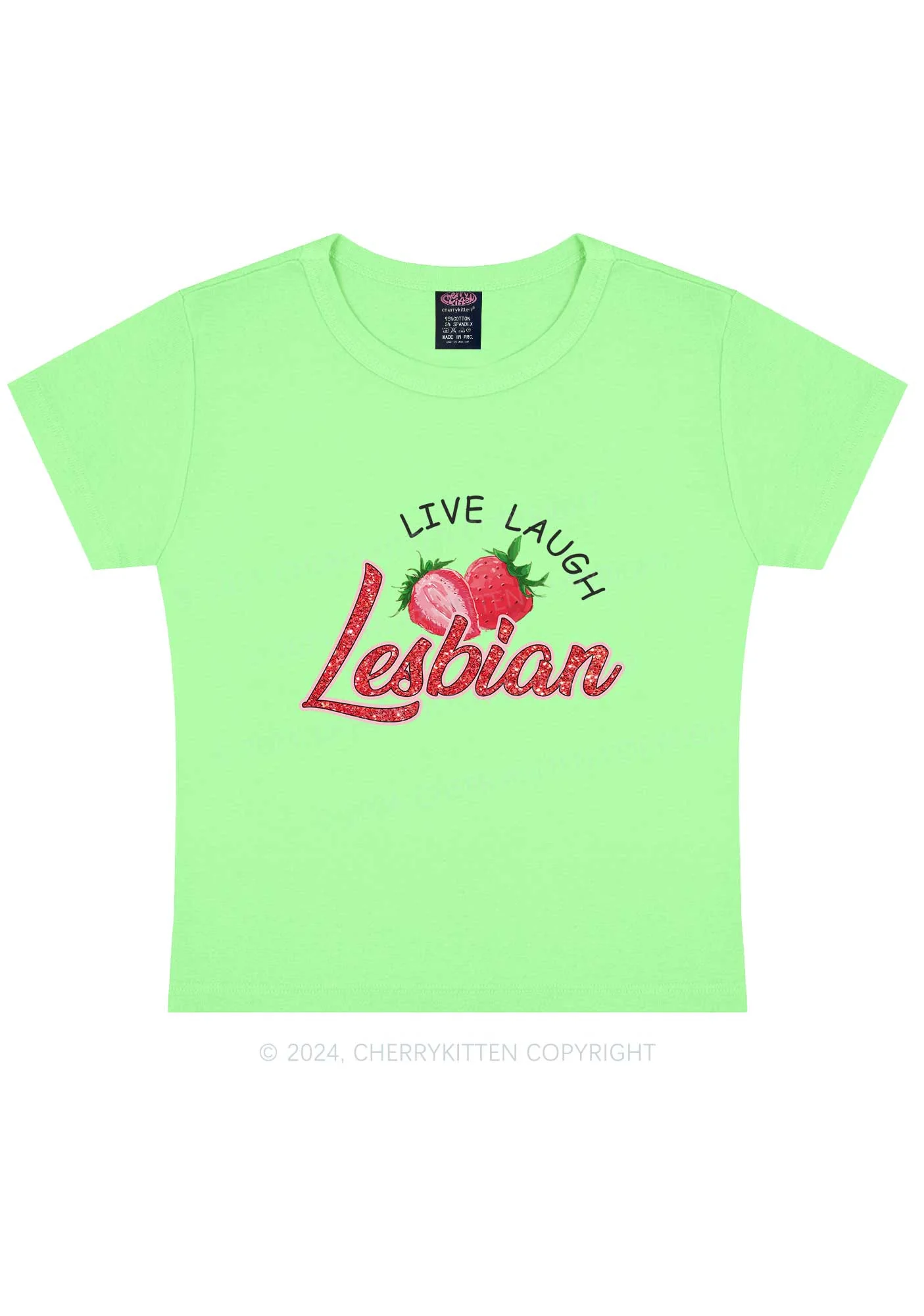 Live Laugh Lesbian Y2K Baby Tee Cherrykitten - Image 12